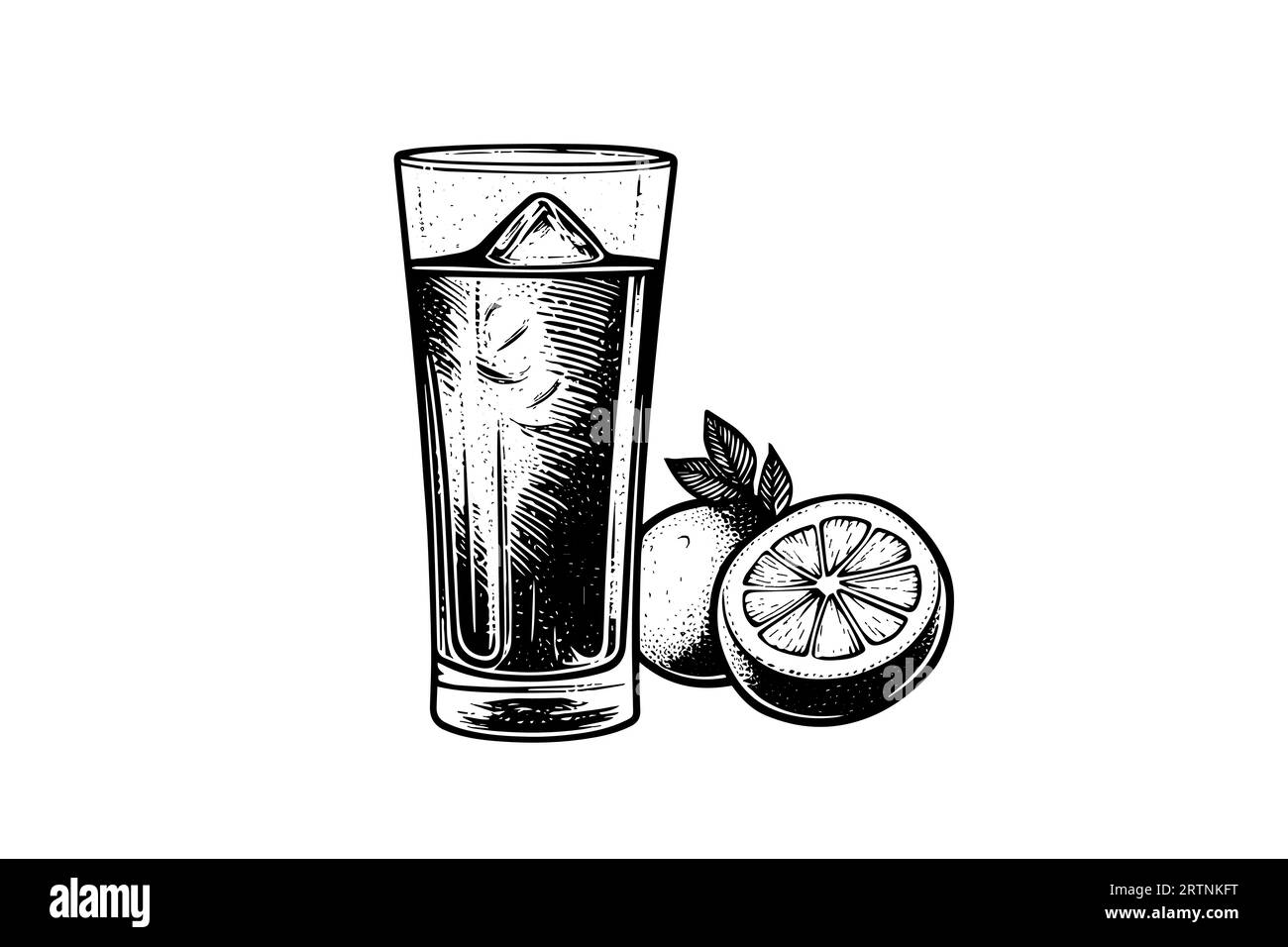 Water with lemon hand drawn engraving style vector illustration stock