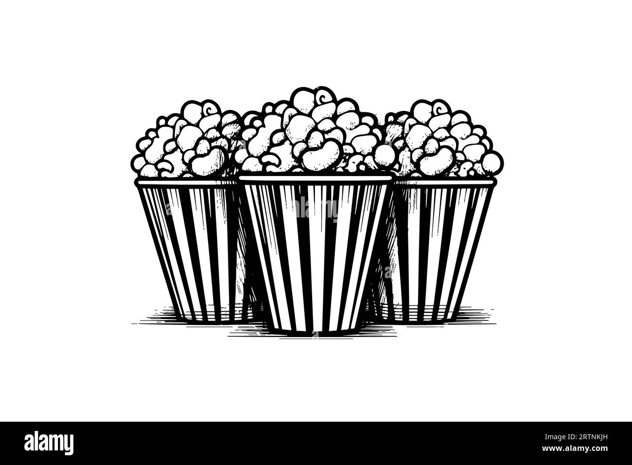 Set boxes of popcorn engraving ink vector illustration , line art. Stock Vector