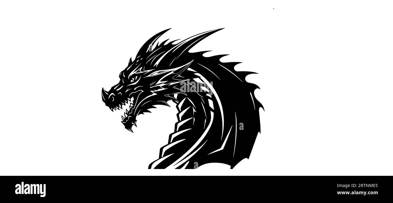 Graphic silhouette of black dragon isolated on white background. Vector illustration . Stock Vector