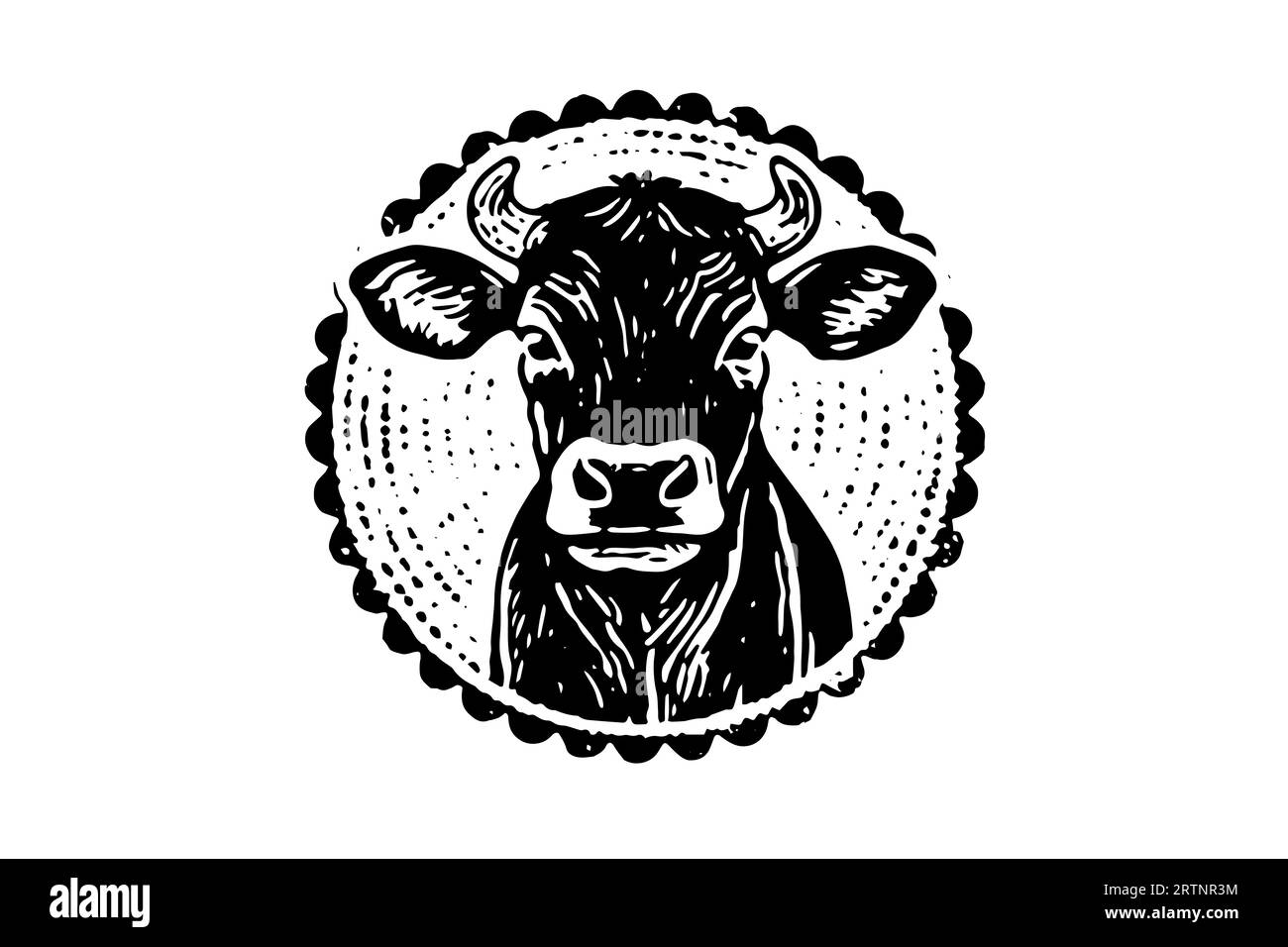 Black cow head logotype for meat industry or farmers market hand drawn stamp effect vector illustration. Stock Vector
