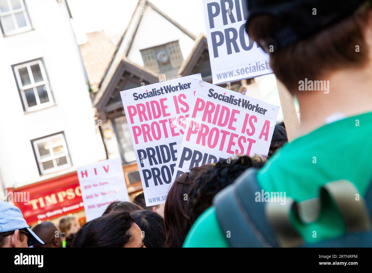 Oxford Pride protest event June 2013 - pride is a protest signage Stock Photo