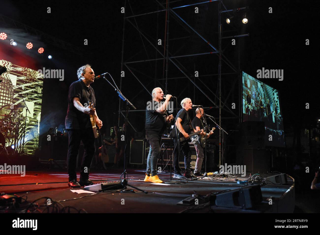 T-slam Band live on stage at Ramat Hasharon, Israel August 24, 2023 T-Slam (also Tislam, Hebrew: תיסלם) was an influential Israeli rock band, founded Stock Photo