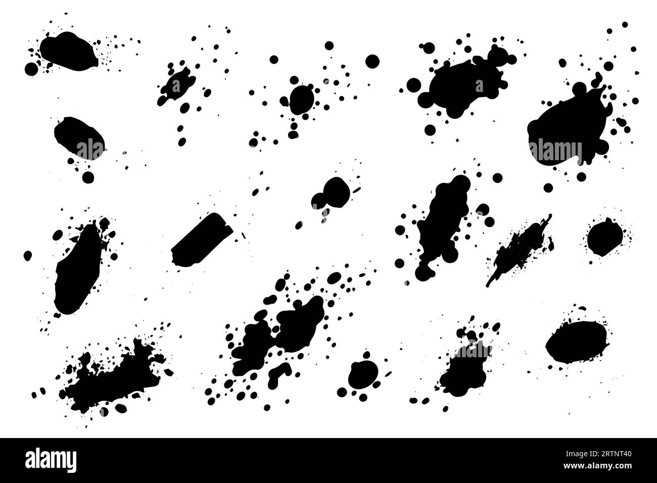 Grunge ink black paint splotch. Splash of paints, spray drops staining