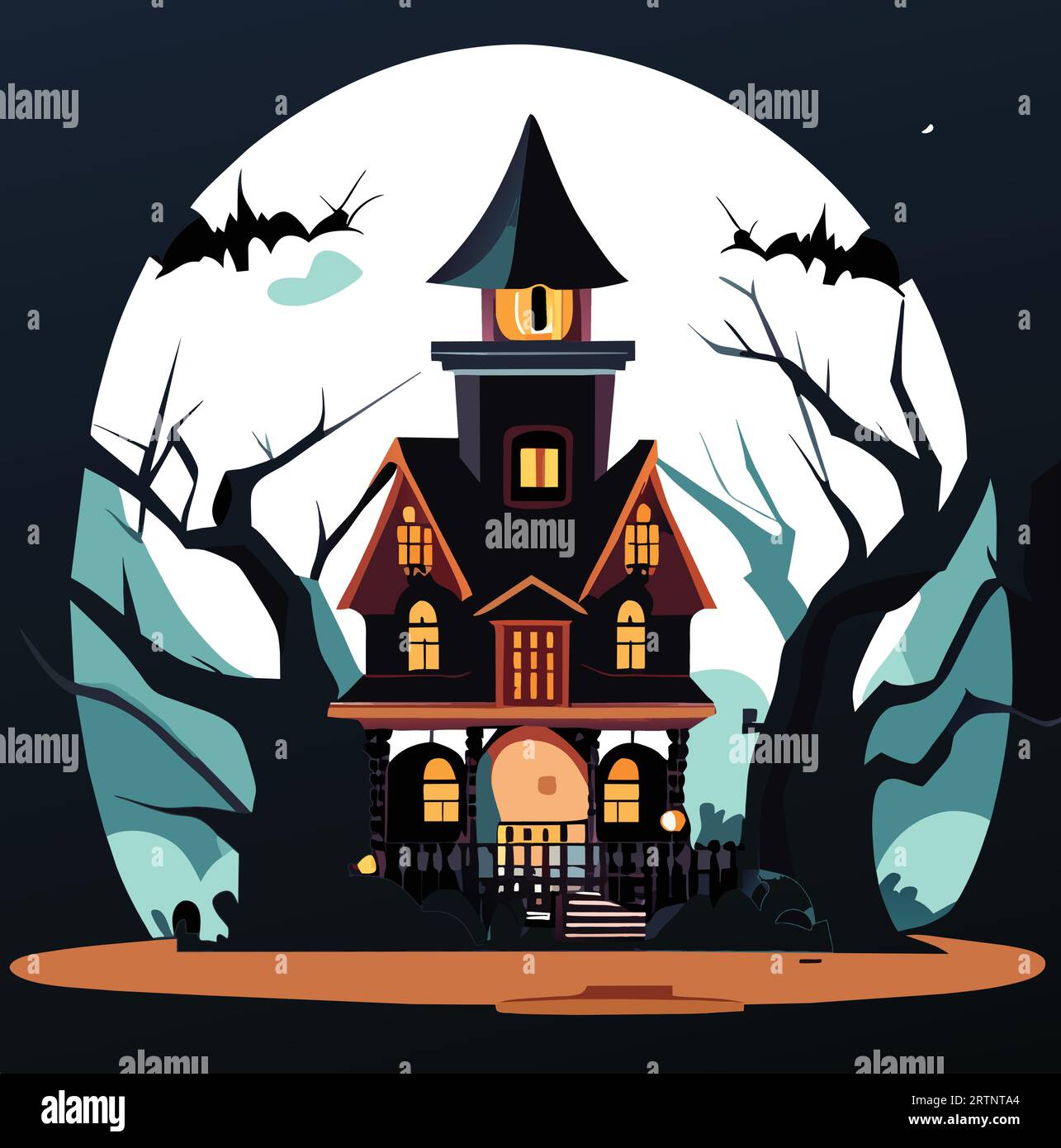 Capture the essence of Halloween with our haunted house vector. Perfect for spooky designs. Create a chilling atmosphere with our haunted mansion. Stock Vector