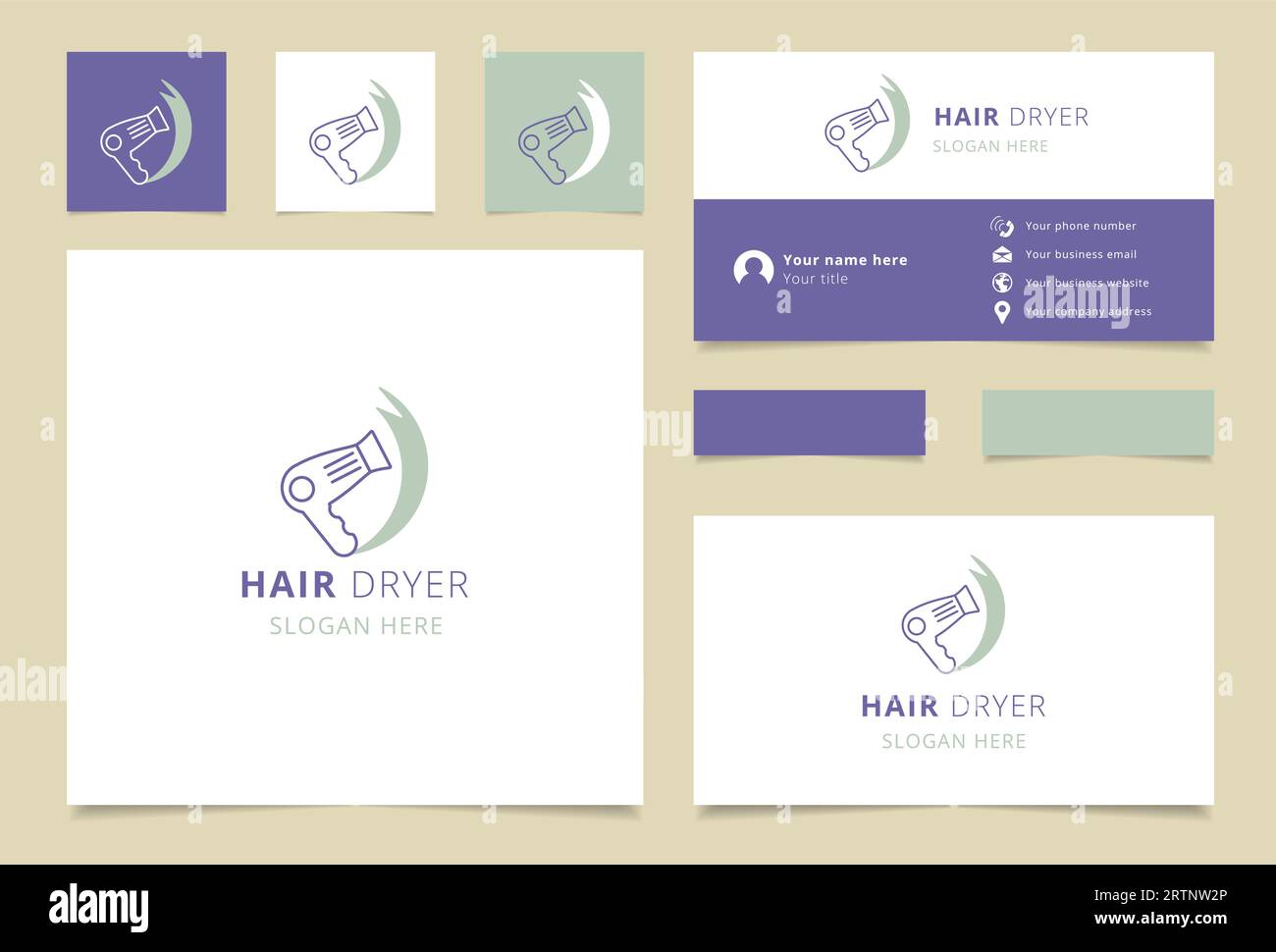 Hair dryer logo design with editable slogan. Branding book and business card template. Stock Vector