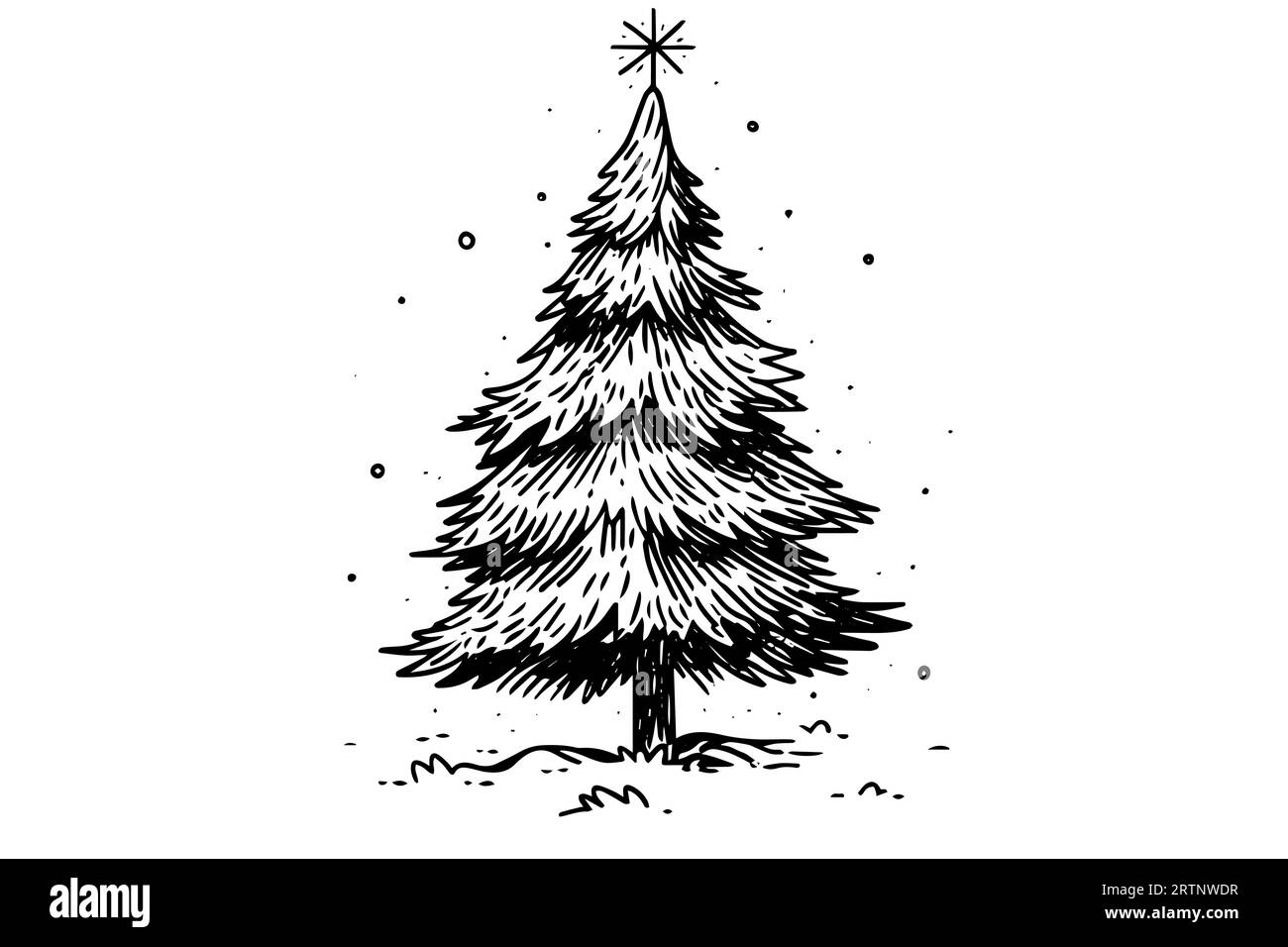 Christmas tree vector illustration. Hand drawn ink sketch. Engraving style image. Stock Vector