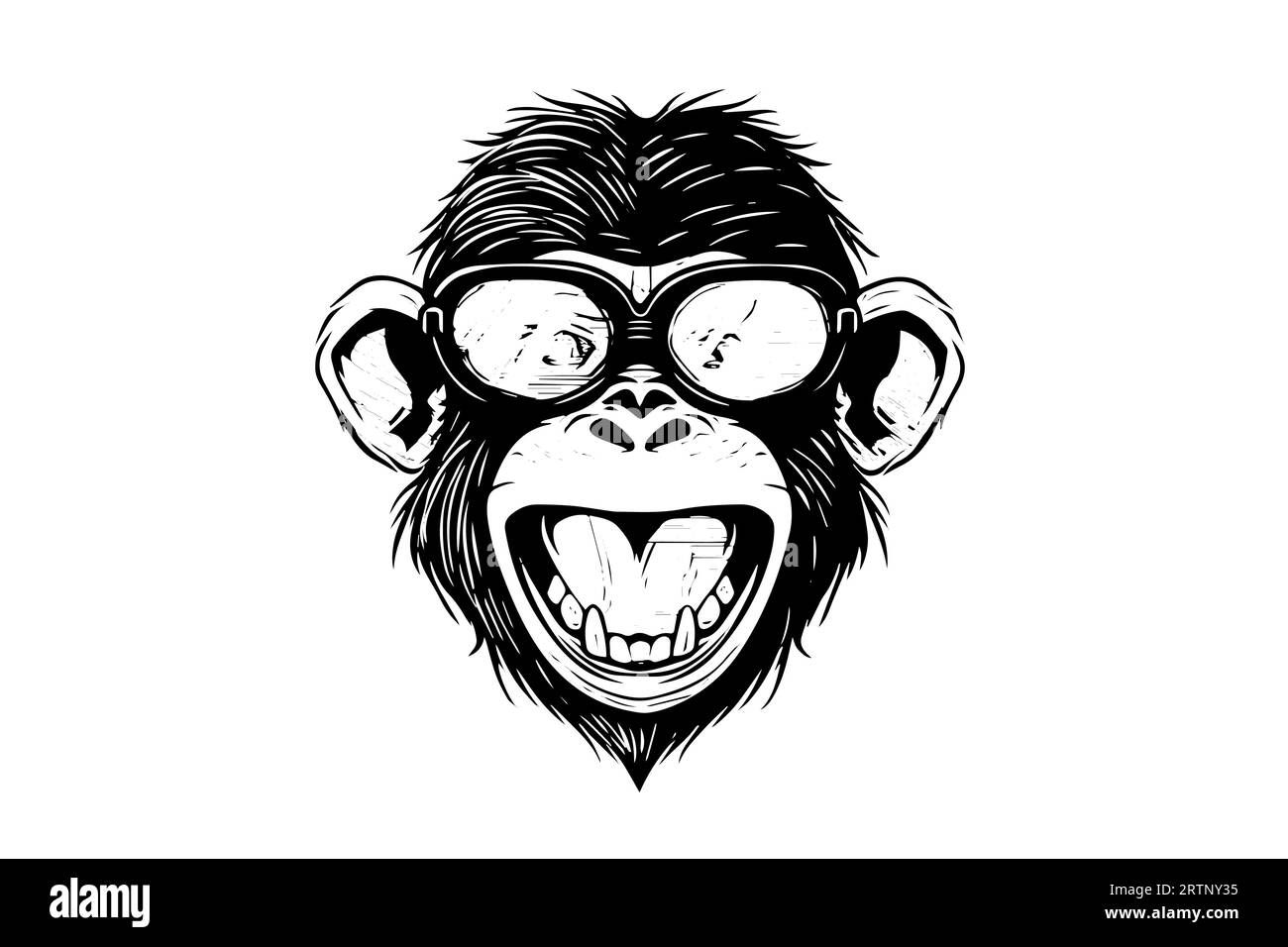 Monkey face in glasses hand drawn vector illustration in engraving style ink sketch. Stock Vector