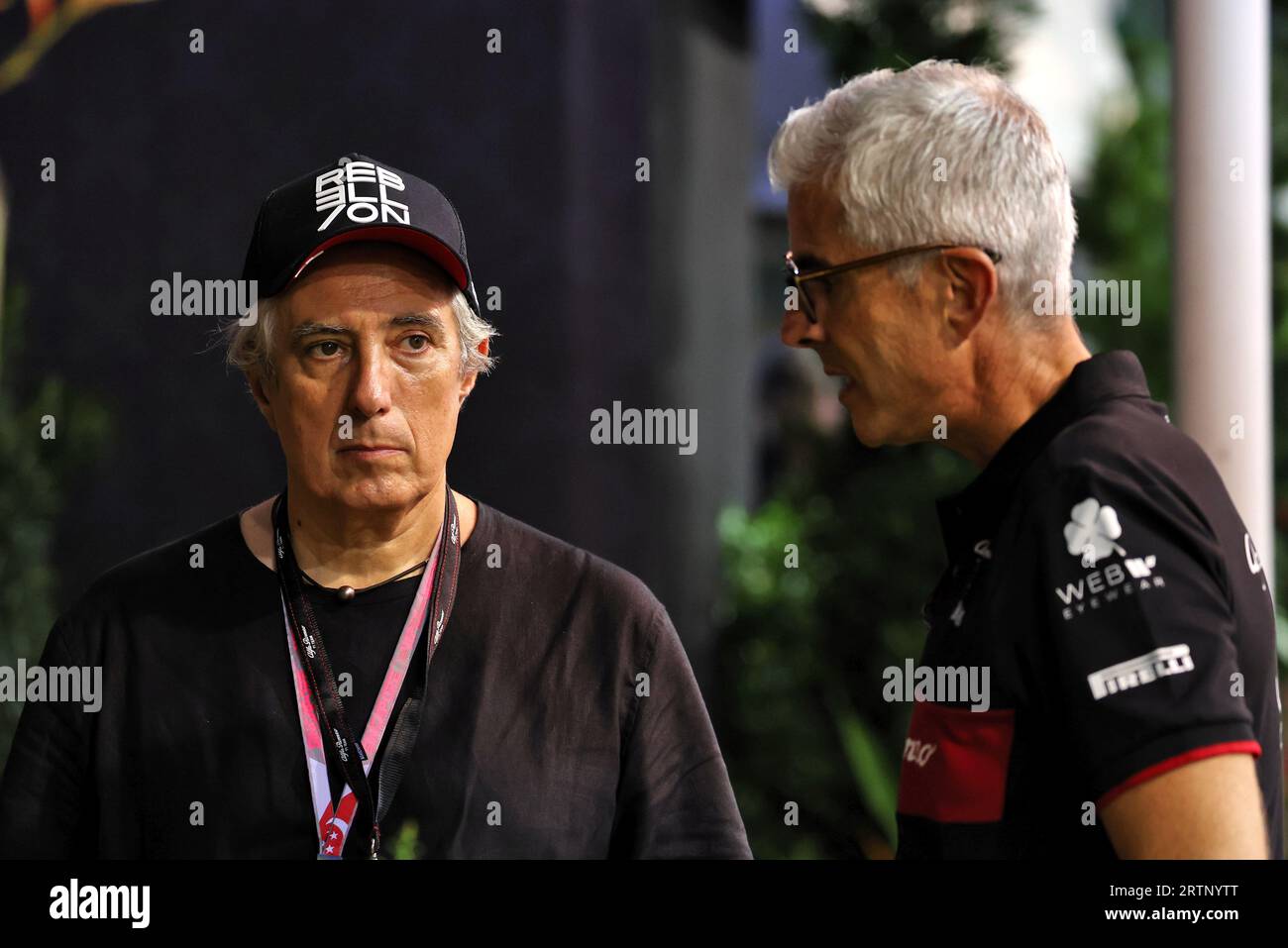 Singapore, 14th Sep, (L to R): Alexandre Pesci (SUI) Rebellion  Timepieces Founder and Owner with Alessandro Alunni Bravi (ITA) Alfa Romeo  F1 Team Managing Director and Team Formula