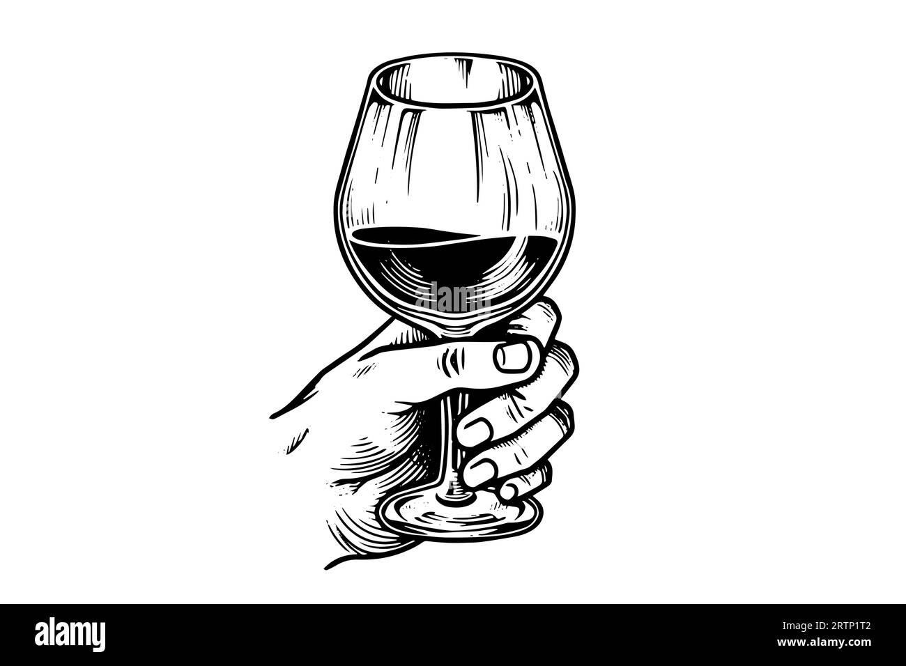 Wine glass in hand drawn ink sketch engraving style vector illustration