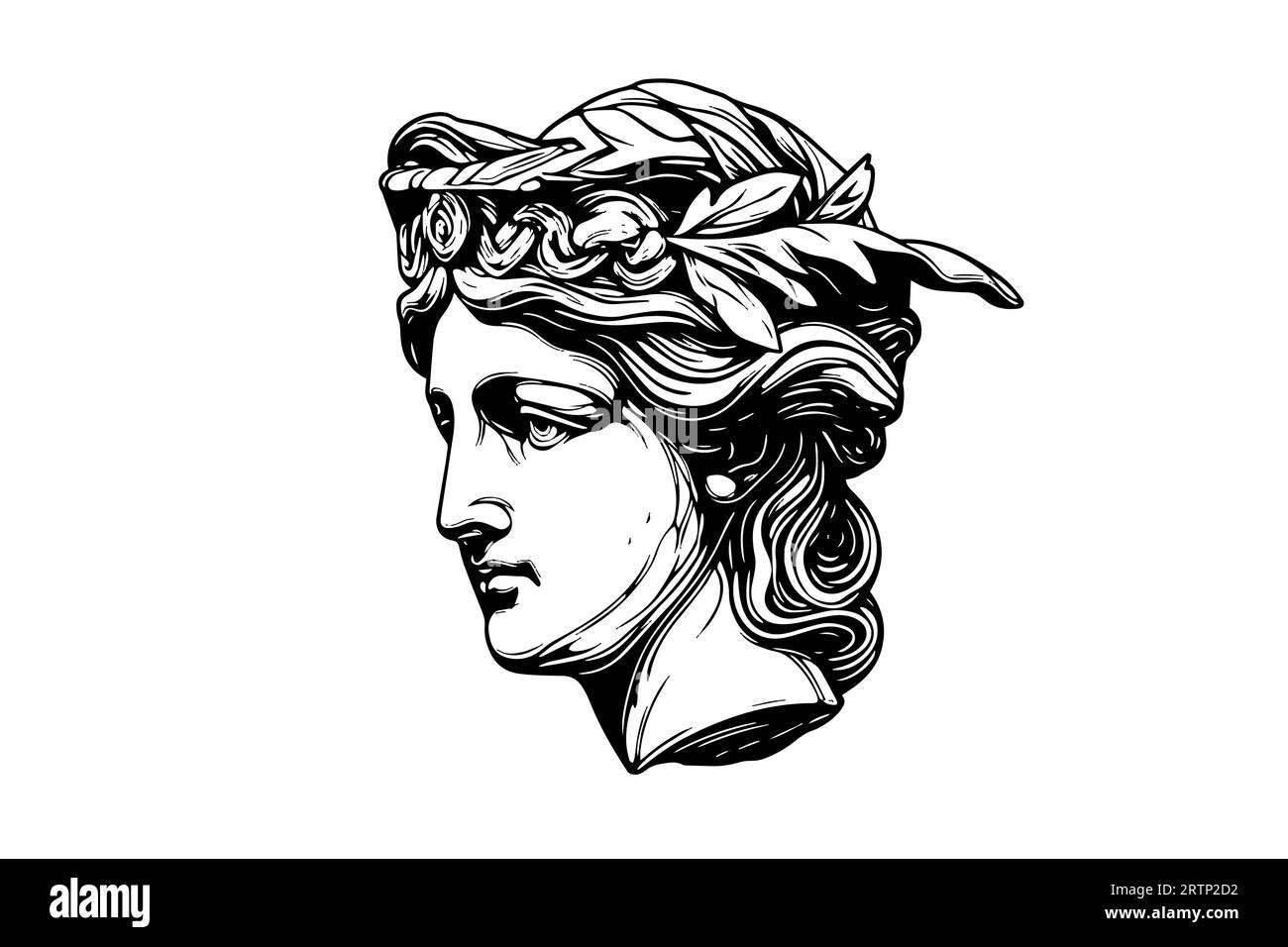 Antique statue head of greek sculpture sketch engraving style vector