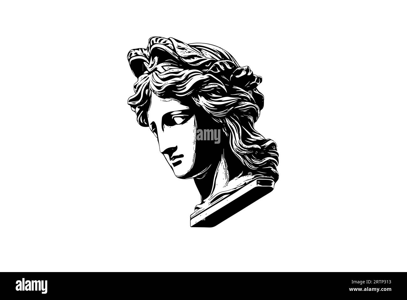 Antique statue head of greek sculpture sketch engraving style vector
