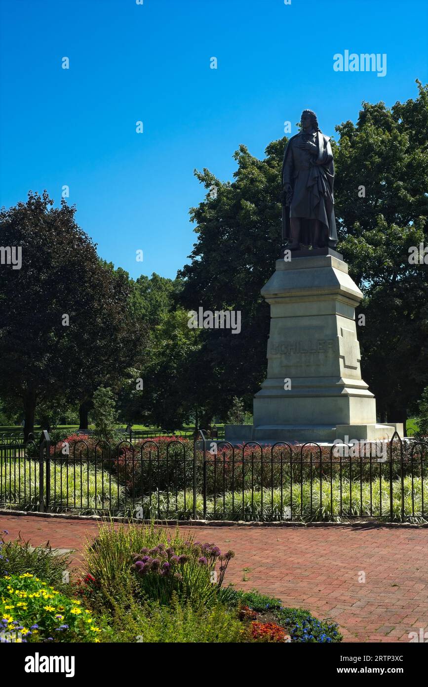 Statue of the German poet and playwright Friedrich Schiller, erected in 1891 in Schiller Park in the German Village neighborhood of Columbus, Ohio. Stock Photo