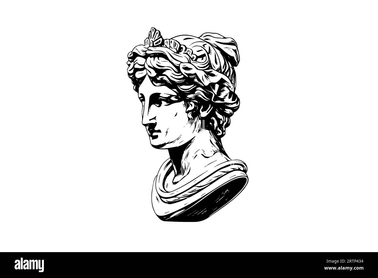 Antique statue head of greek sculpture sketch engraving style vector