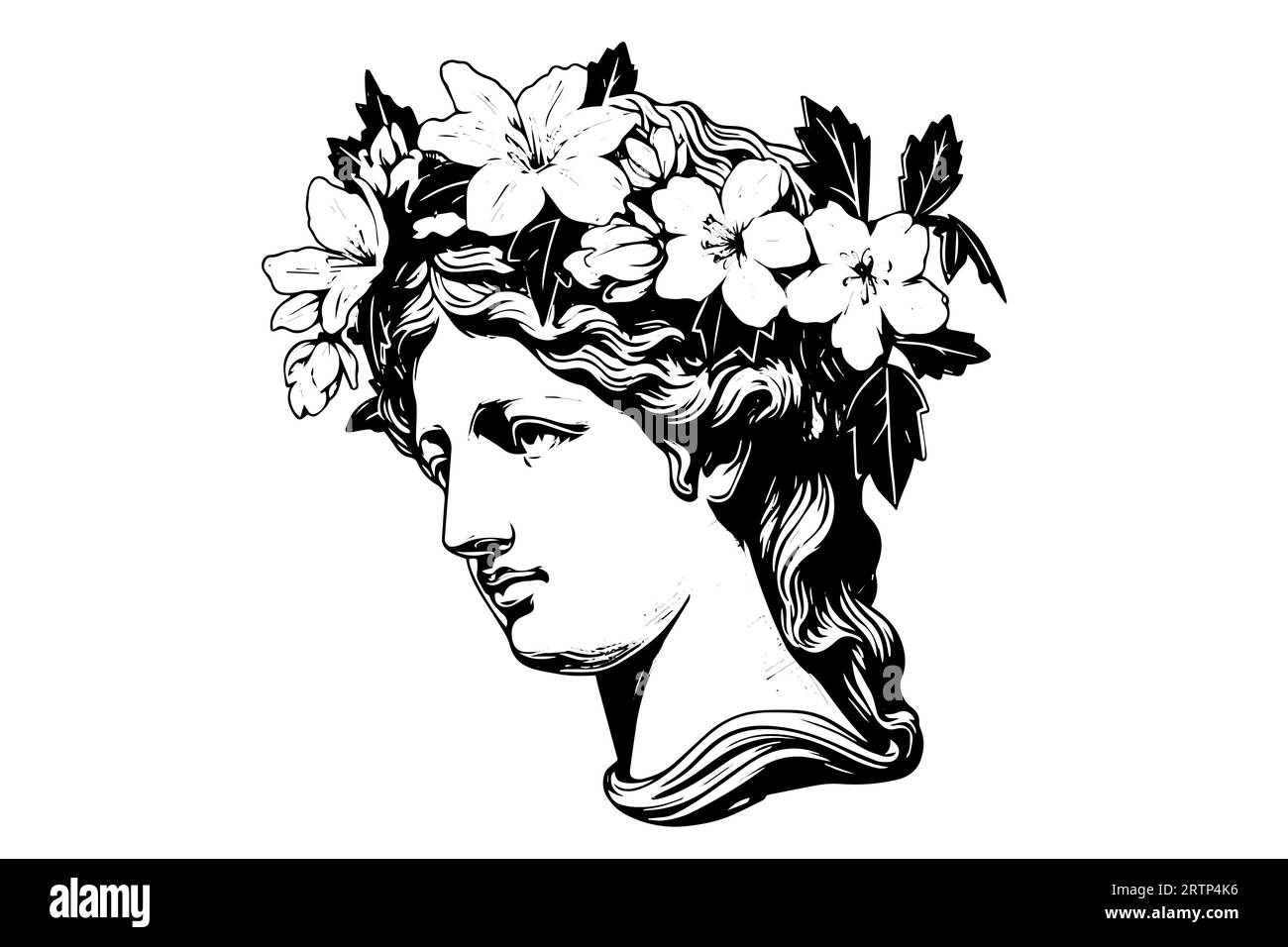 Statue head of greek sculpture hand drawn engraving style sketch. Vector illustration. Image for print, tattoo, and your design. Stock Vector