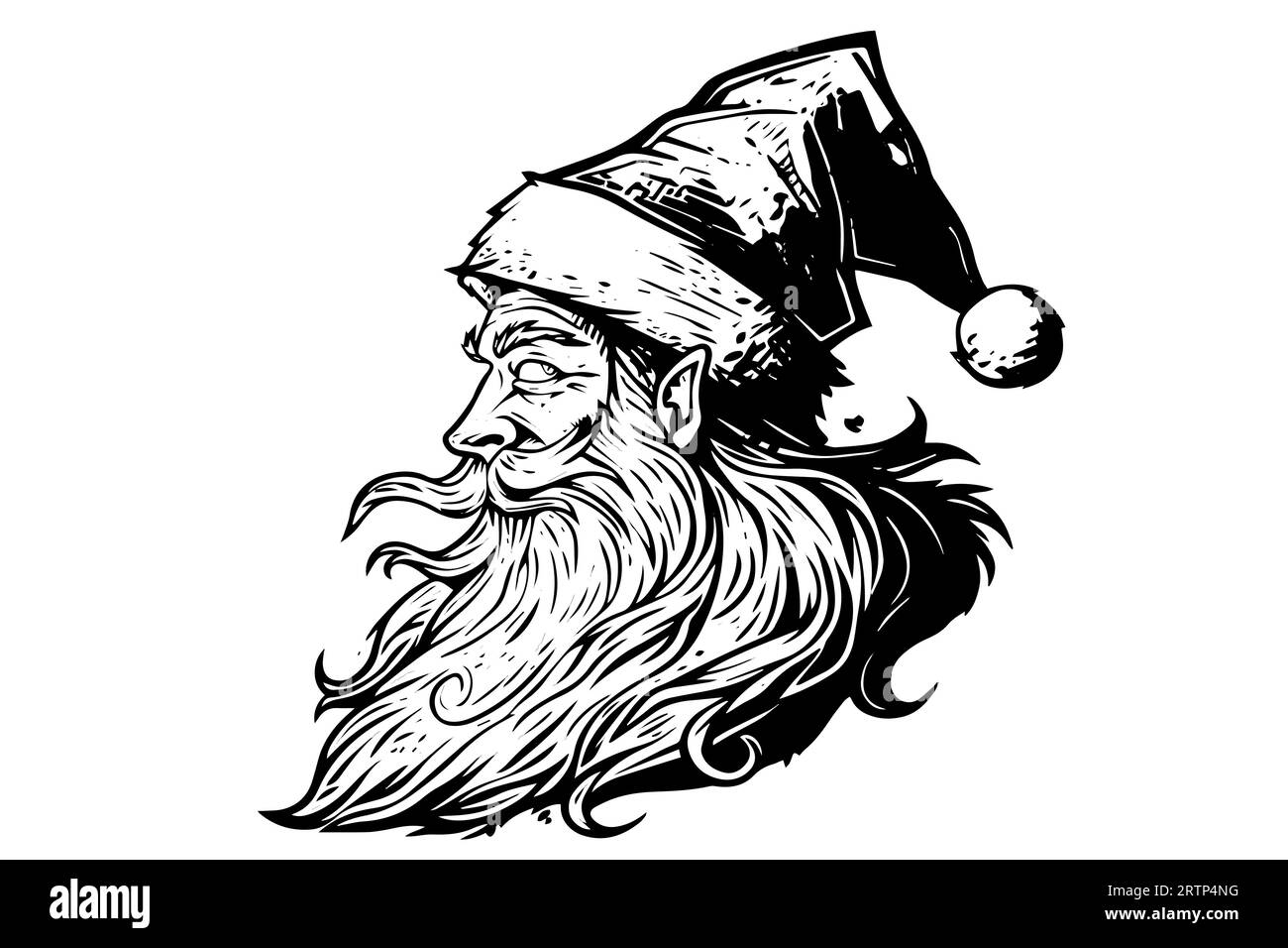 Santa Claus head in a hat sketch hand drawn in engraving style vector illustration. Stock Vector