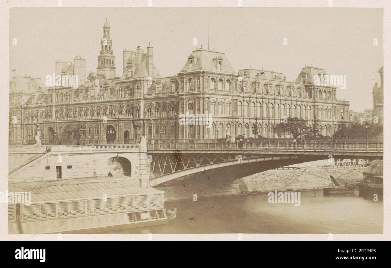 Hôtel de Ville in Parijs, Pont d'Arcole, anonymous, 1878 - 1890 Stock Photo