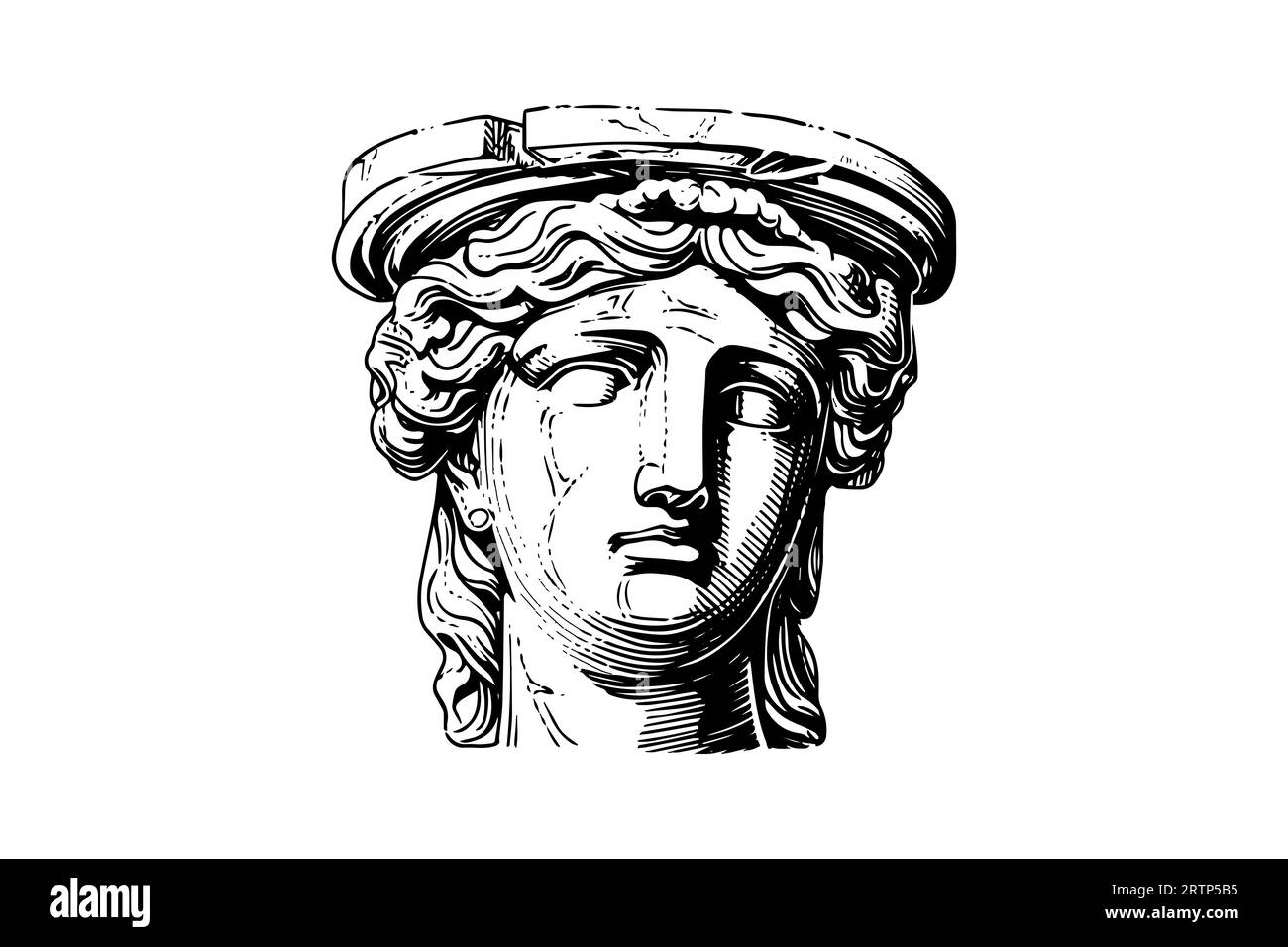 Antique statue head of greek sculpture sketch engraving style vector