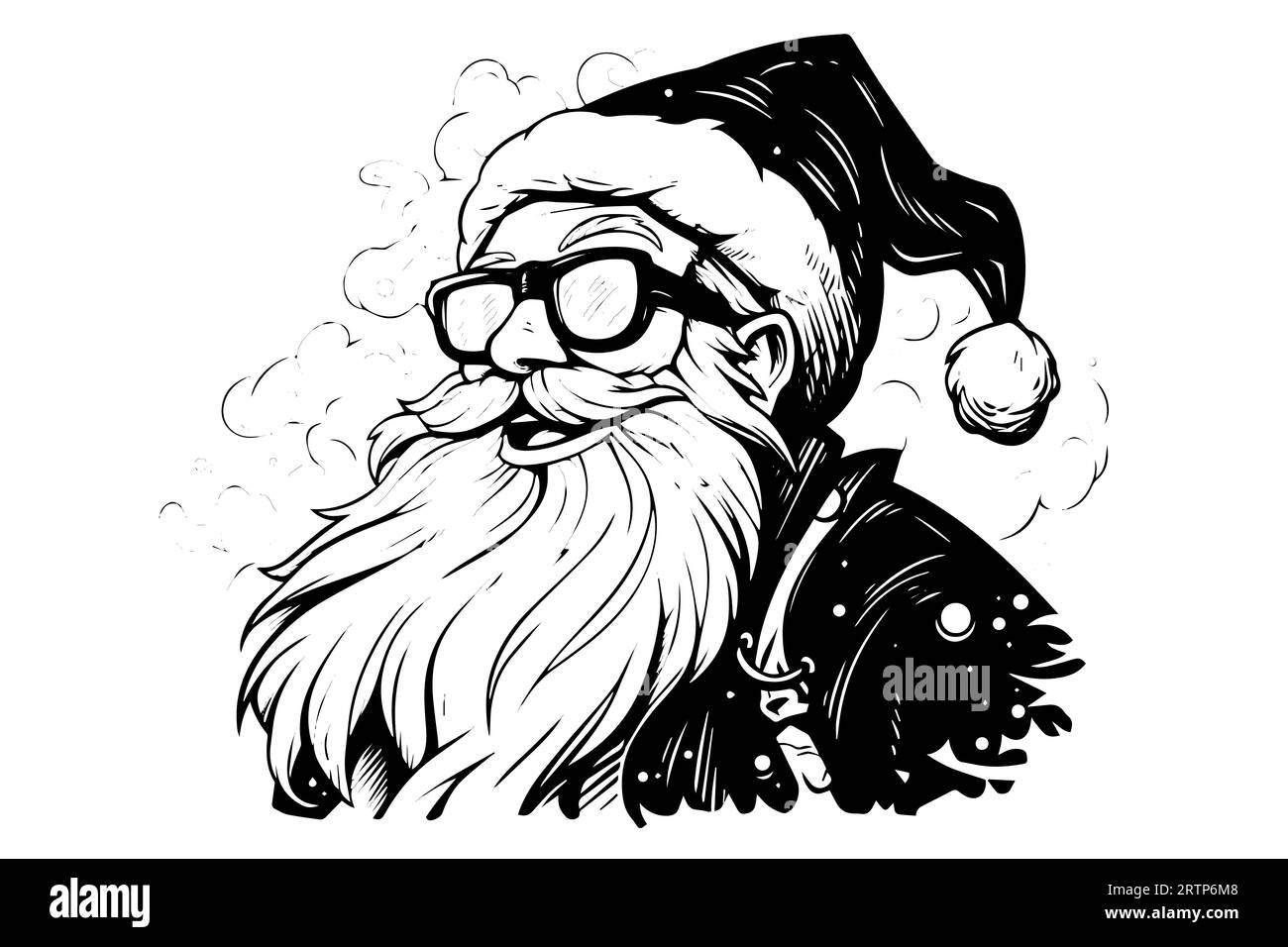 Santa Claus head in a hat sketch hand drawn in engraving style vector illustration. Stock Vector