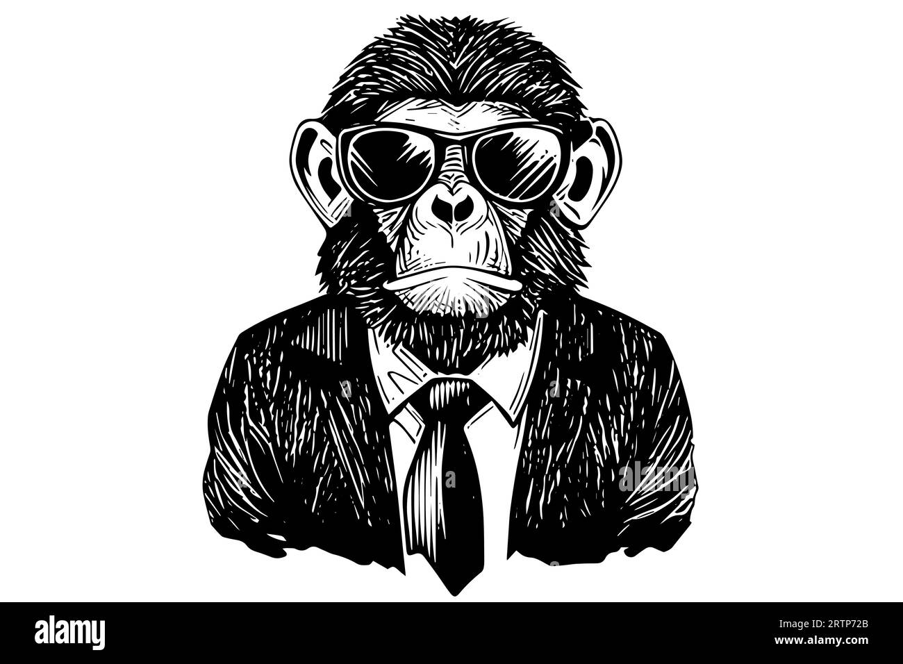 Monkey businessman dressed. Vector engraving style sketch illustration. Stock Vector