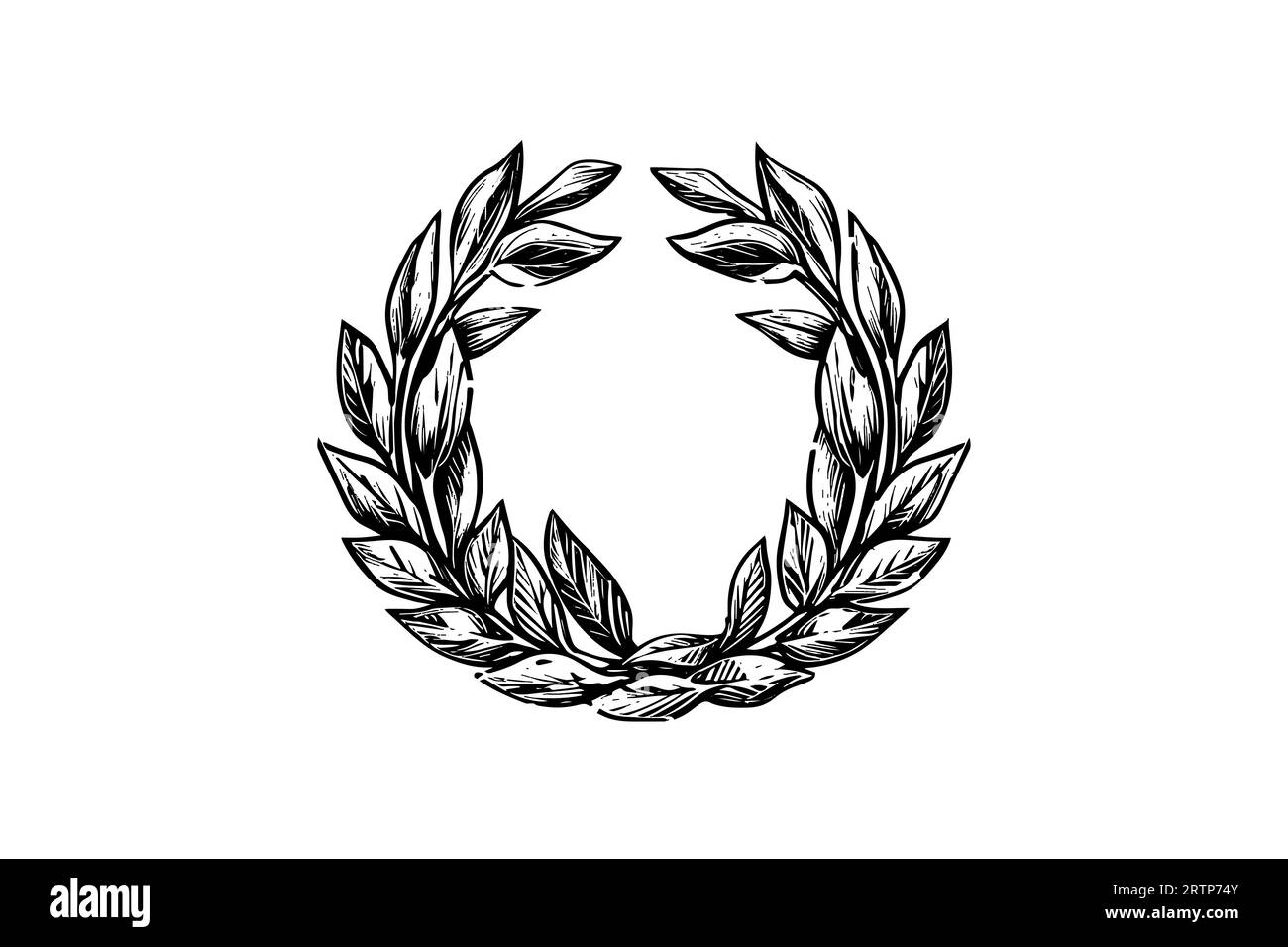 Round border outline with leaf laurel wreath ribbon clip art