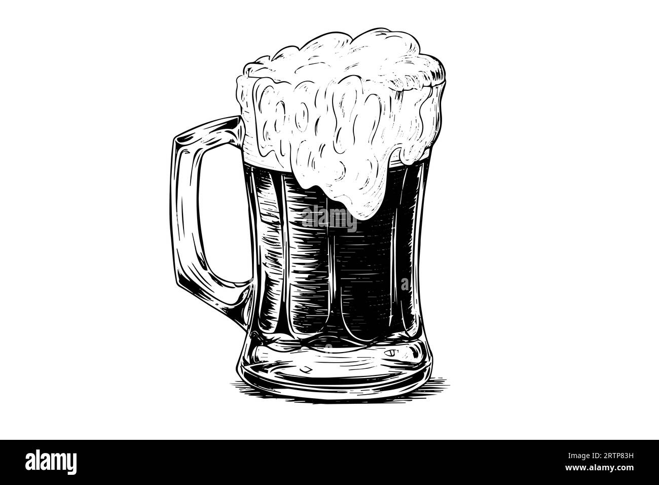 Beer glass with ale and lush foam.hand drawn ink sketch. Engraving vintage style vector illustration. Stock Vector