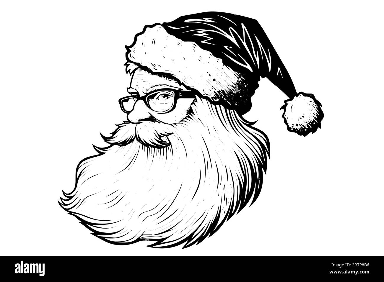 Santa Claus head in a hat sketch hand drawn in engraving style vector