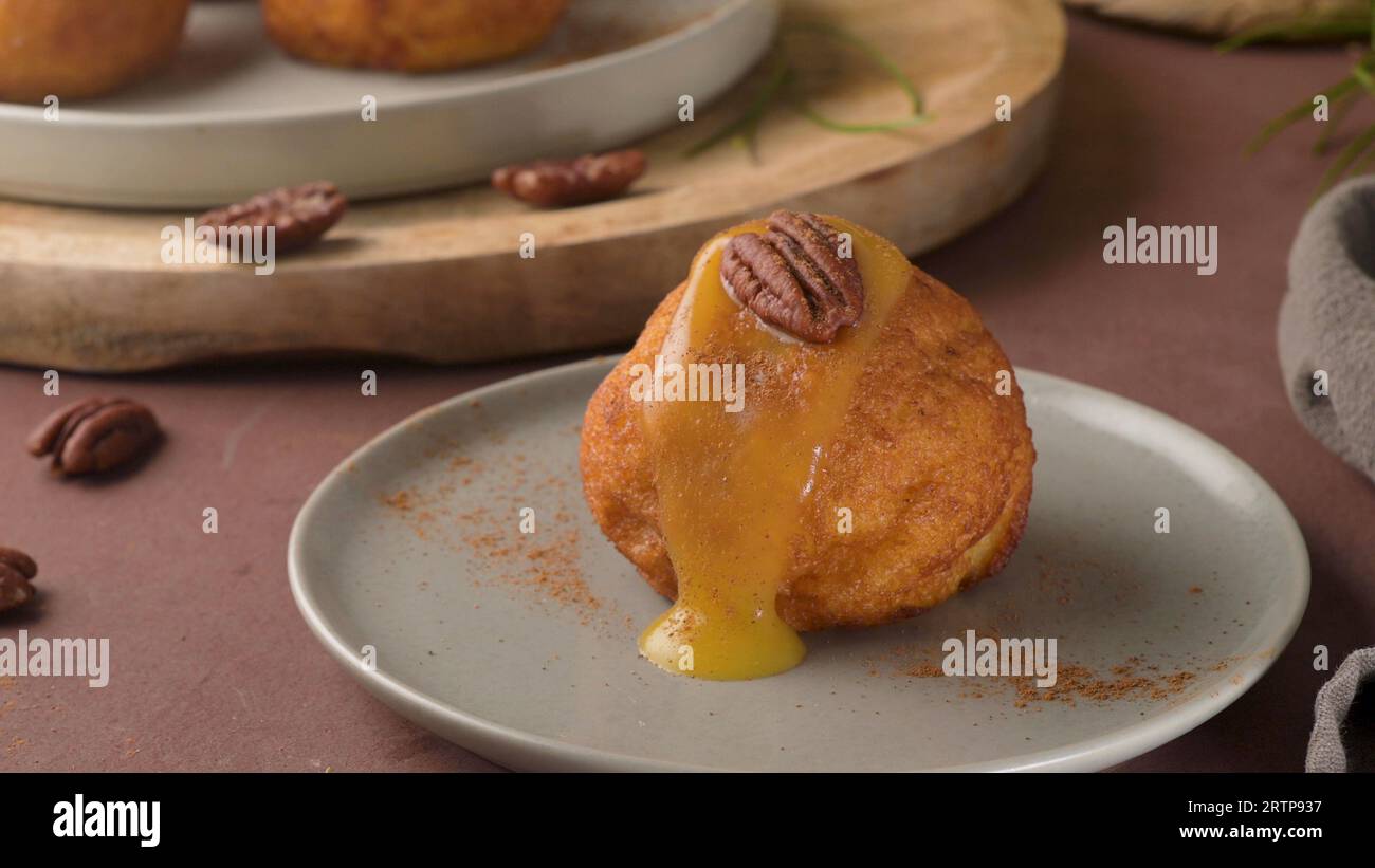 Traditional portuguese Christmas sweets Sonhos with sugar and cinnamon