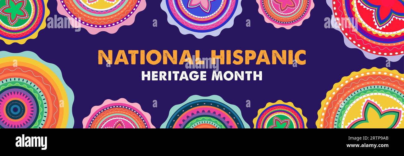 Hispanic heritage month. Vector web banner, poster, card for social media, networks. Greeting with national Hispanic heritage month text, flowers on Stock Vector