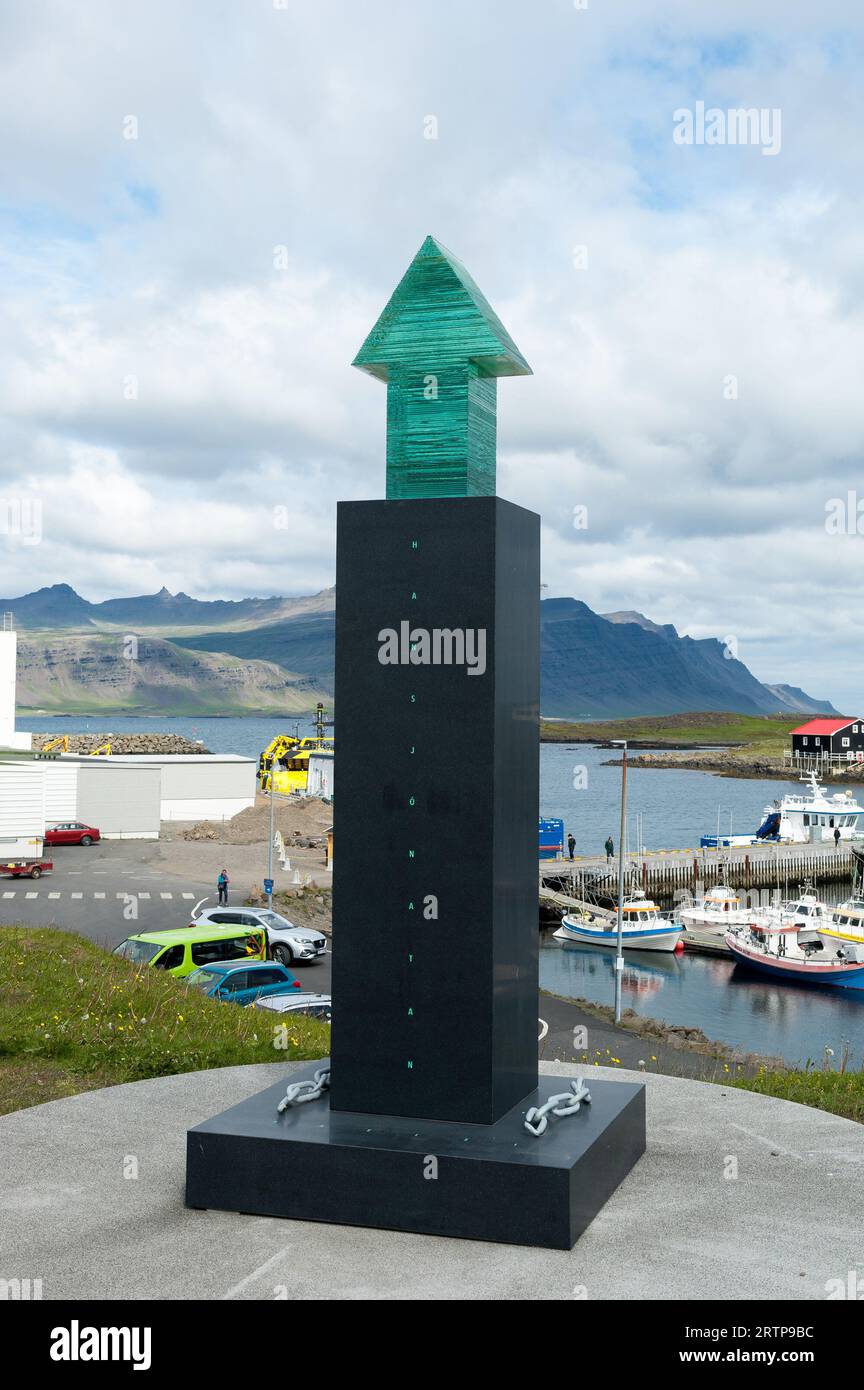 'Liberty' artwork in Djupivogur, Austurland region, Iceland Stock Photo