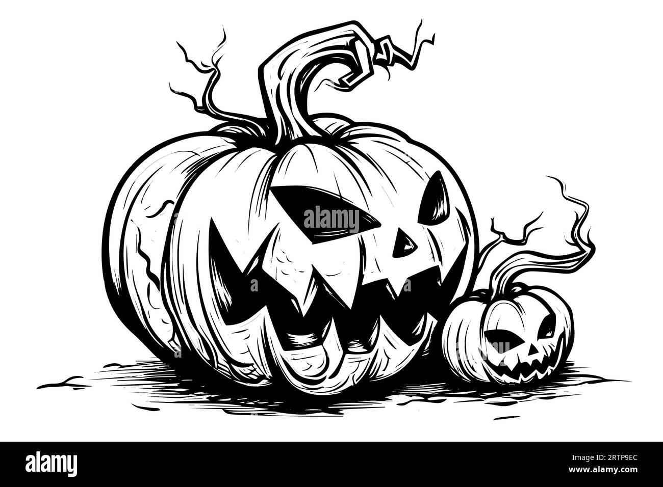 Halloween pumpkin head mascot engraving ink sketch hand drawn vector