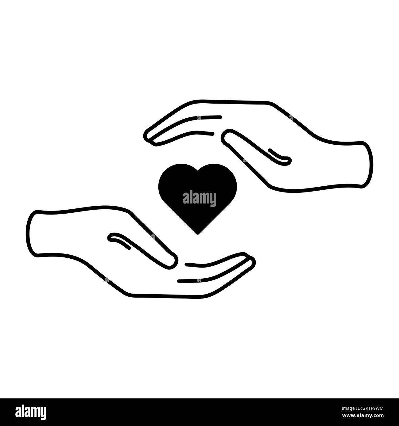 Heart between hands icons. Symbol of care, love, charity. Vector illustration isolated on white background Stock Vector
