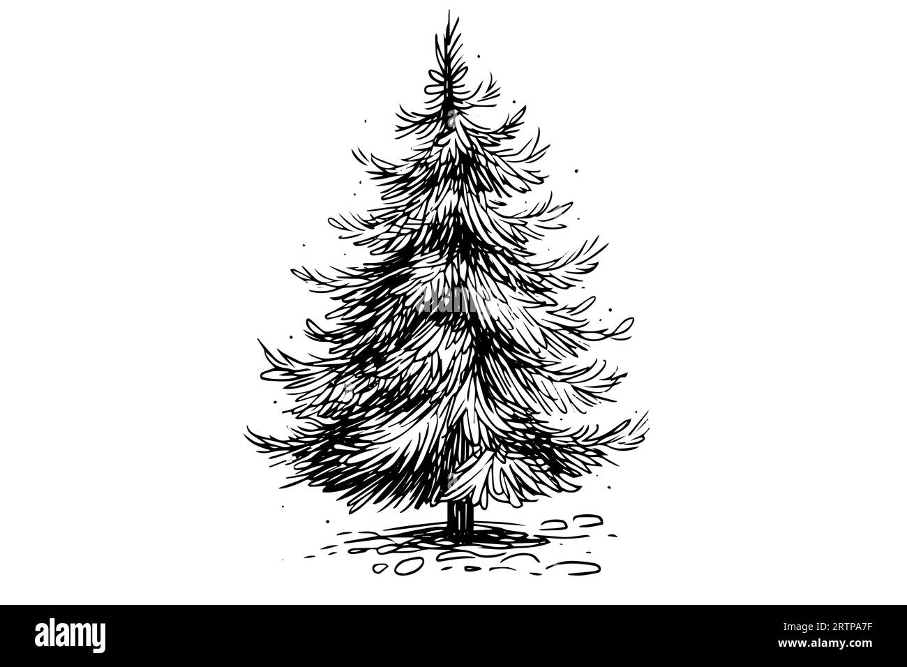 Christmas tree vector illustration. Hand drawn ink sketch. Engraving style image. Stock Vector