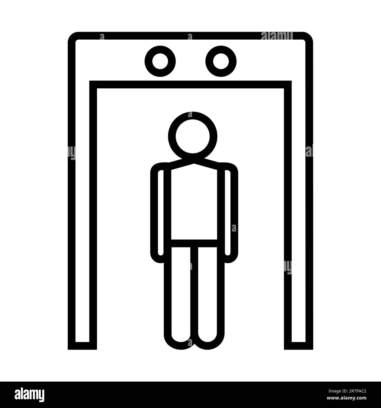 Simple outline of man walking through body scanner vector icon Stock Vector