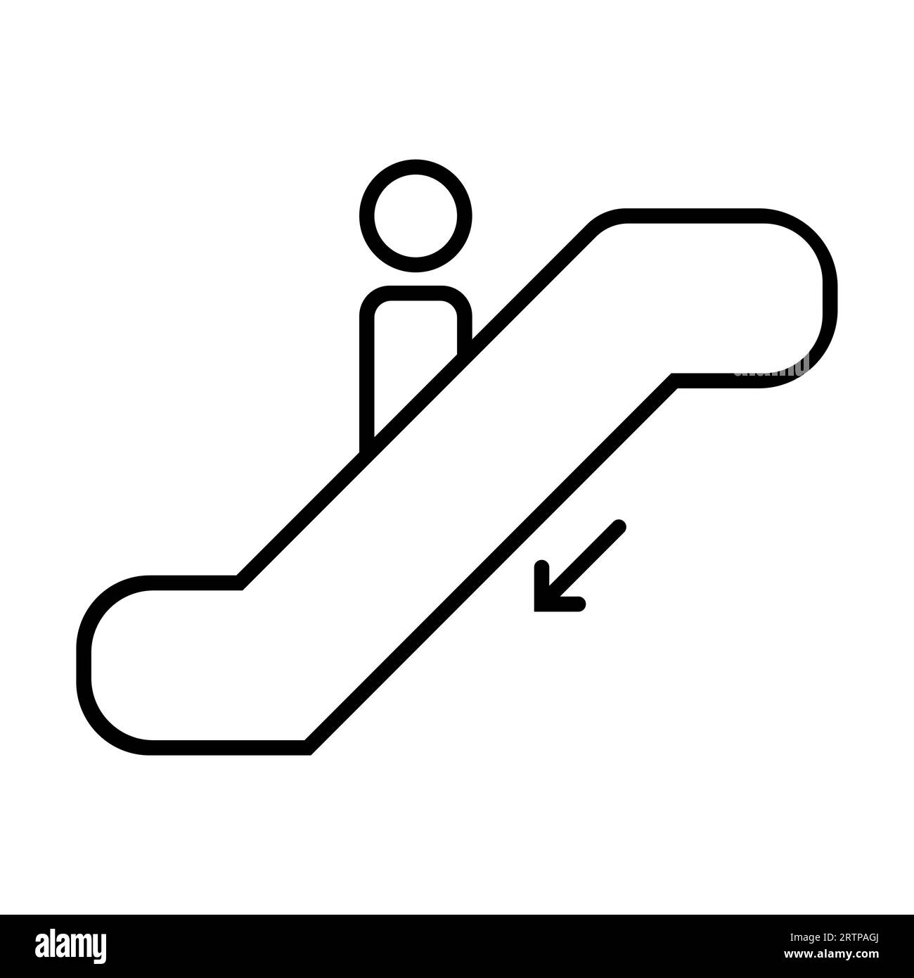 Simple outline of person on escalator going down vector icon Stock Vector