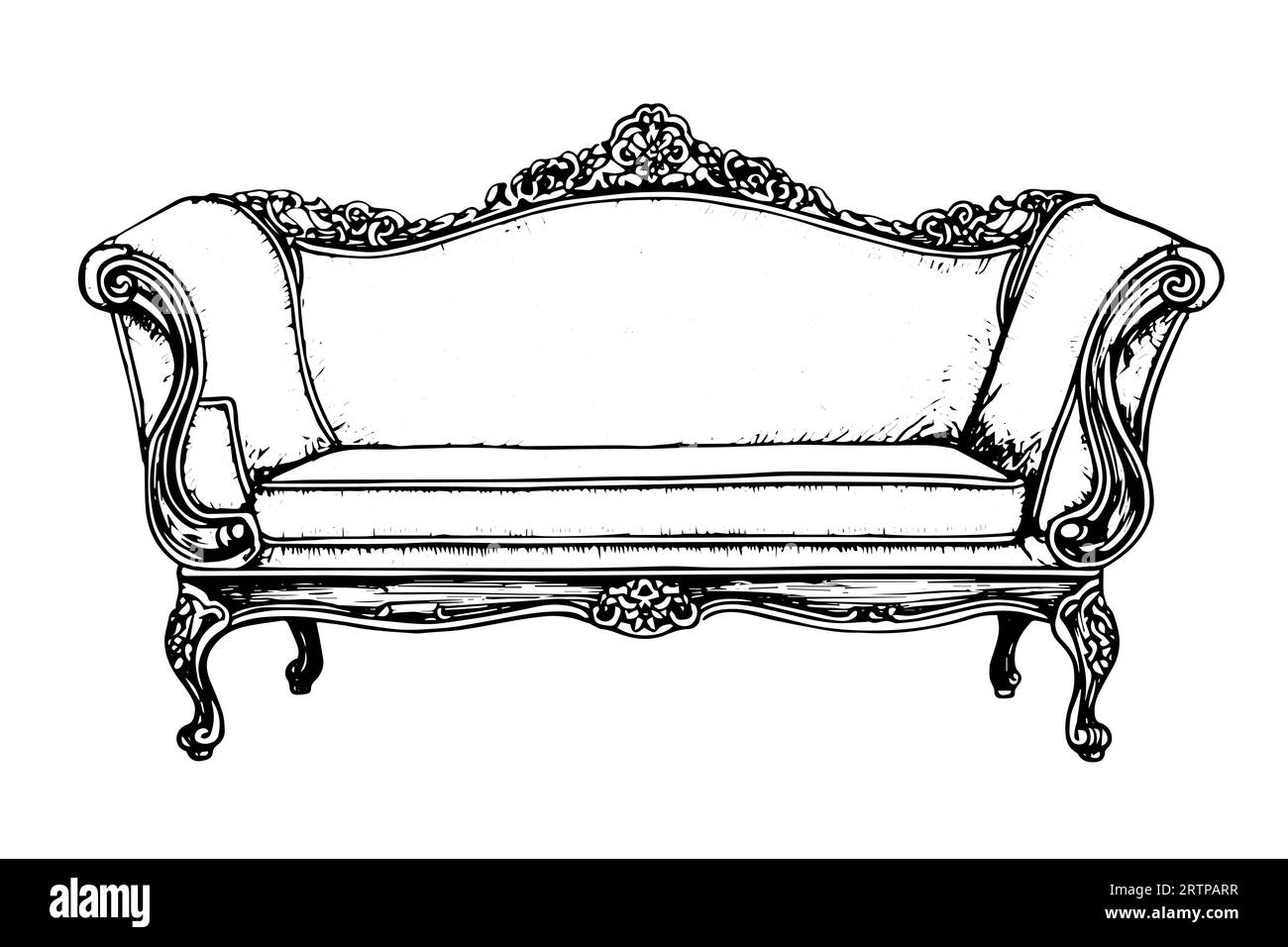 Vintage sofa hand drawn ink sketch. Engraving style vector illustration. Stock Vector
