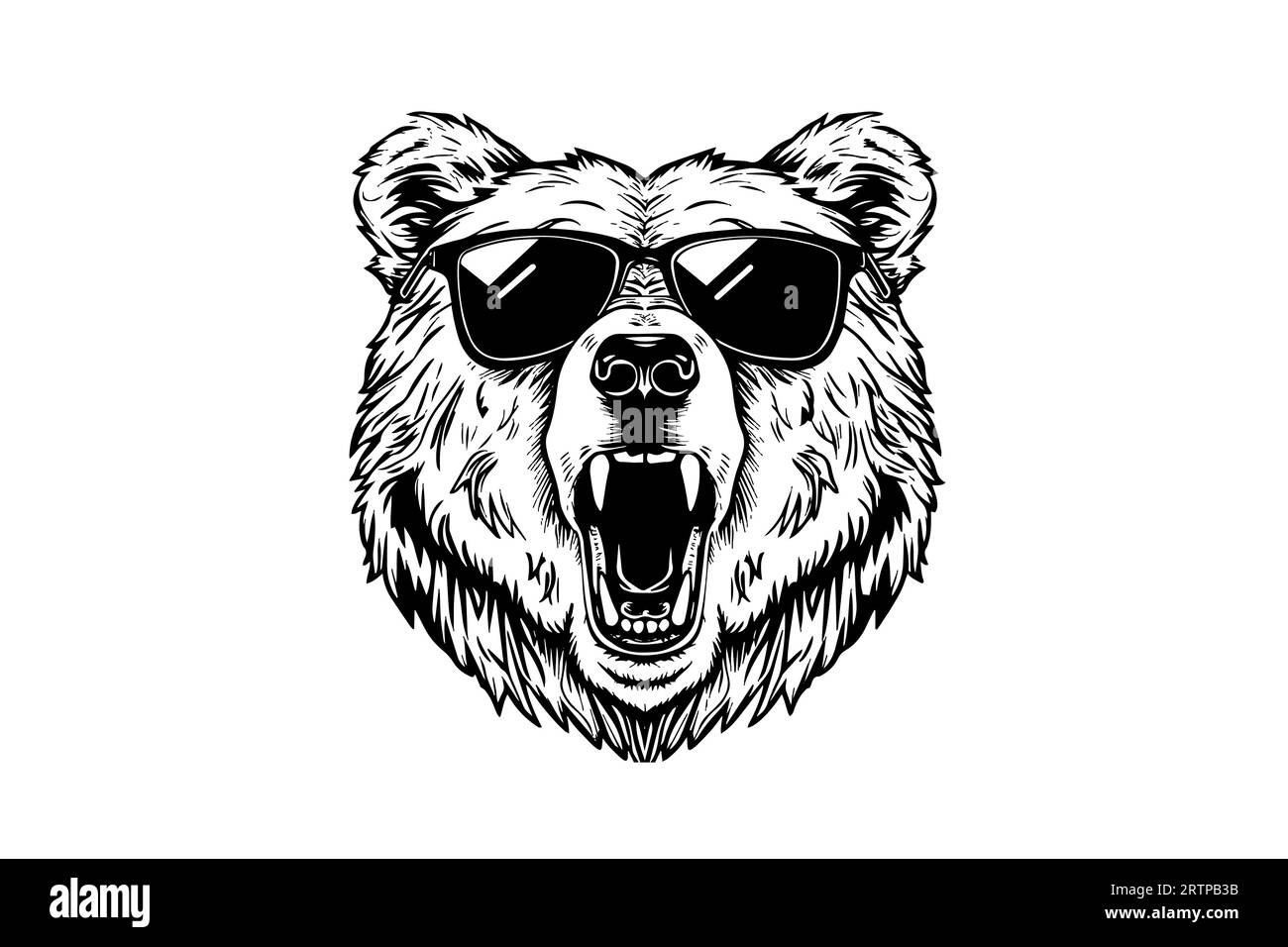 Bear head in glasses logotype vector engraving style illustration Stock ...