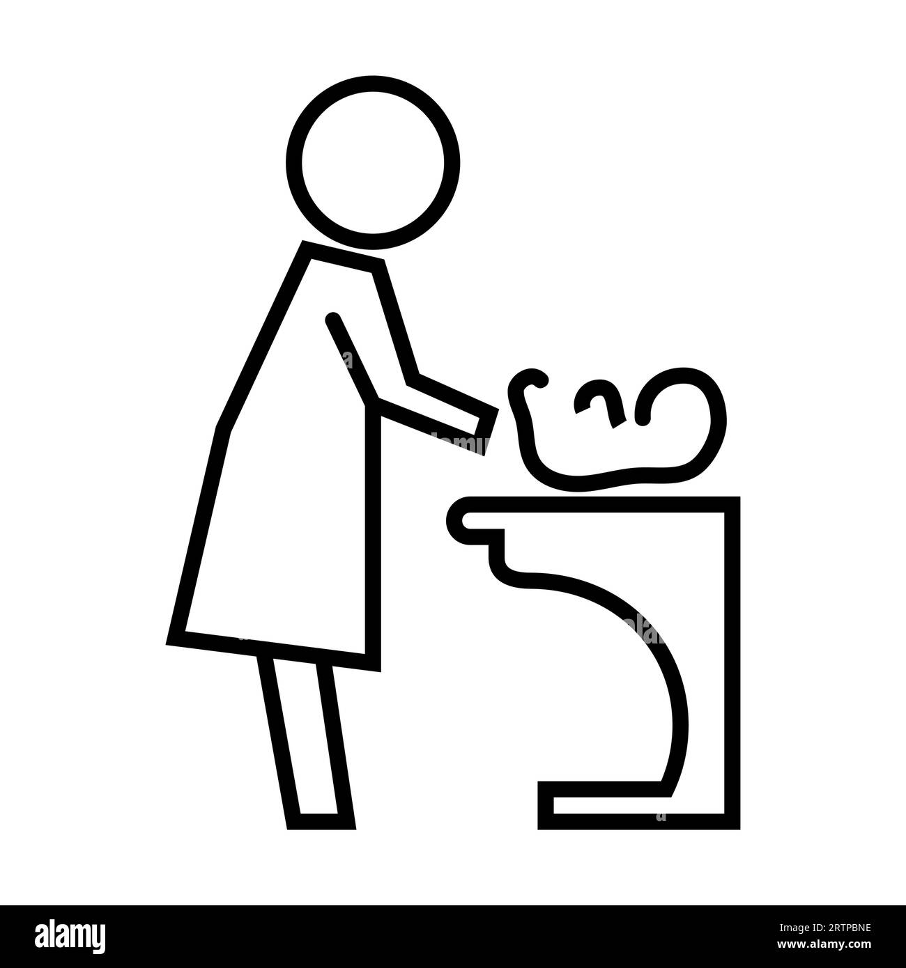Simple outline of mother changing diaper of baby vector icon Stock