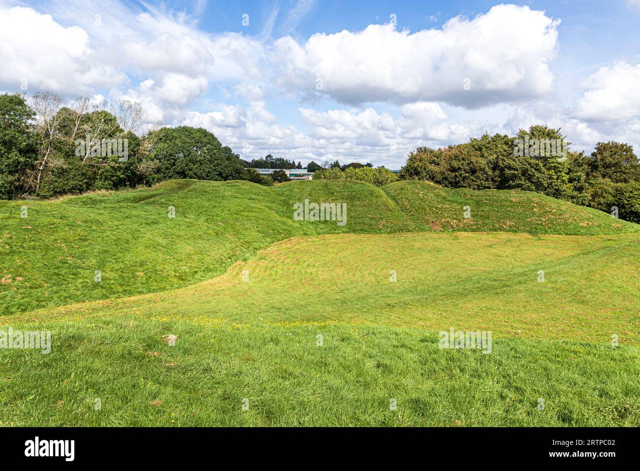 The early 2nd century AD Roman amphitheatre on the outskirts of Corinium, now the Cotswold town of Cirencester, Gloucestershire, England UK Stock Photo