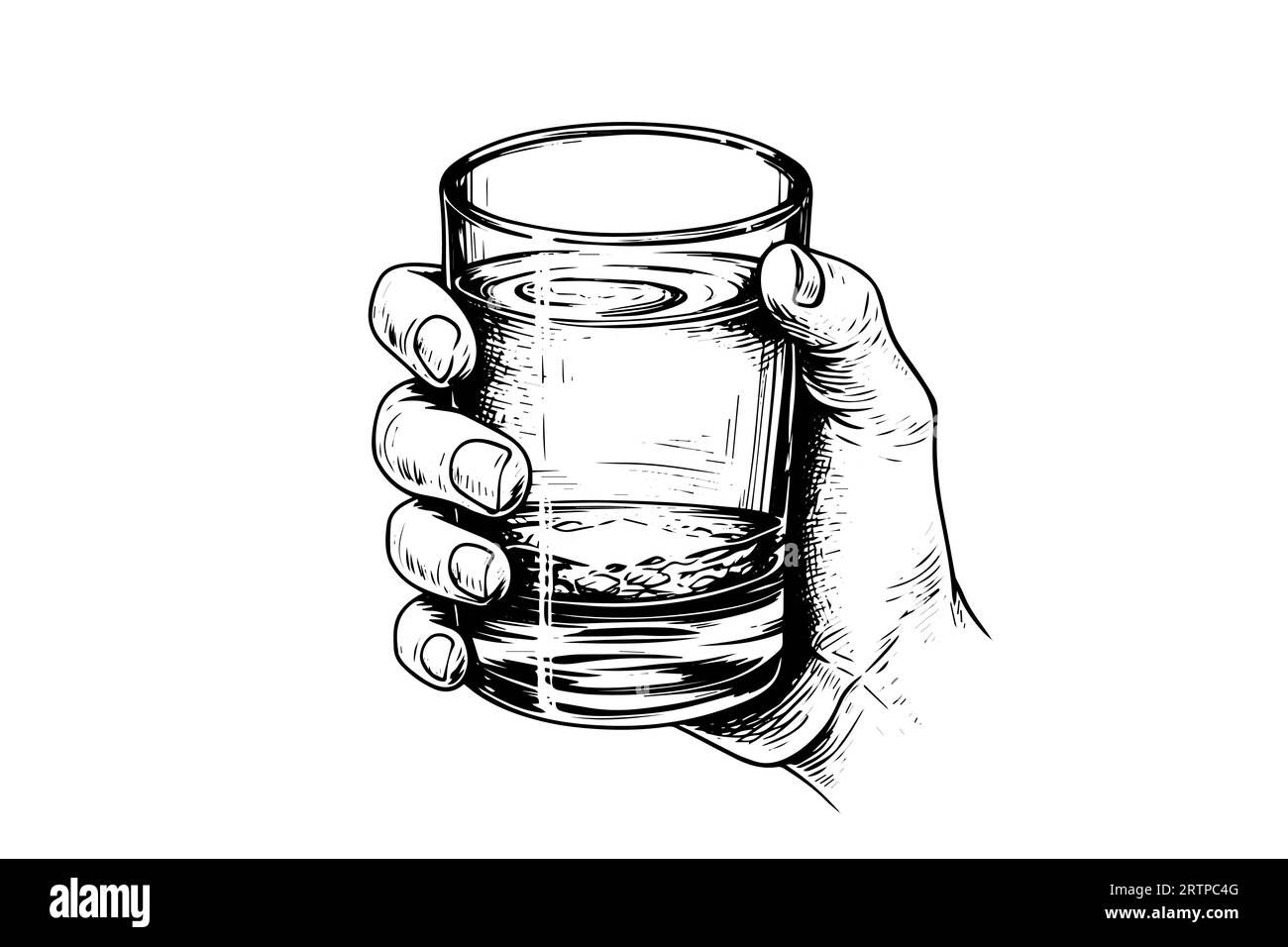 Whiskey glass in hand drawn ink sketch engraving style vector illustration. Stock Vector
