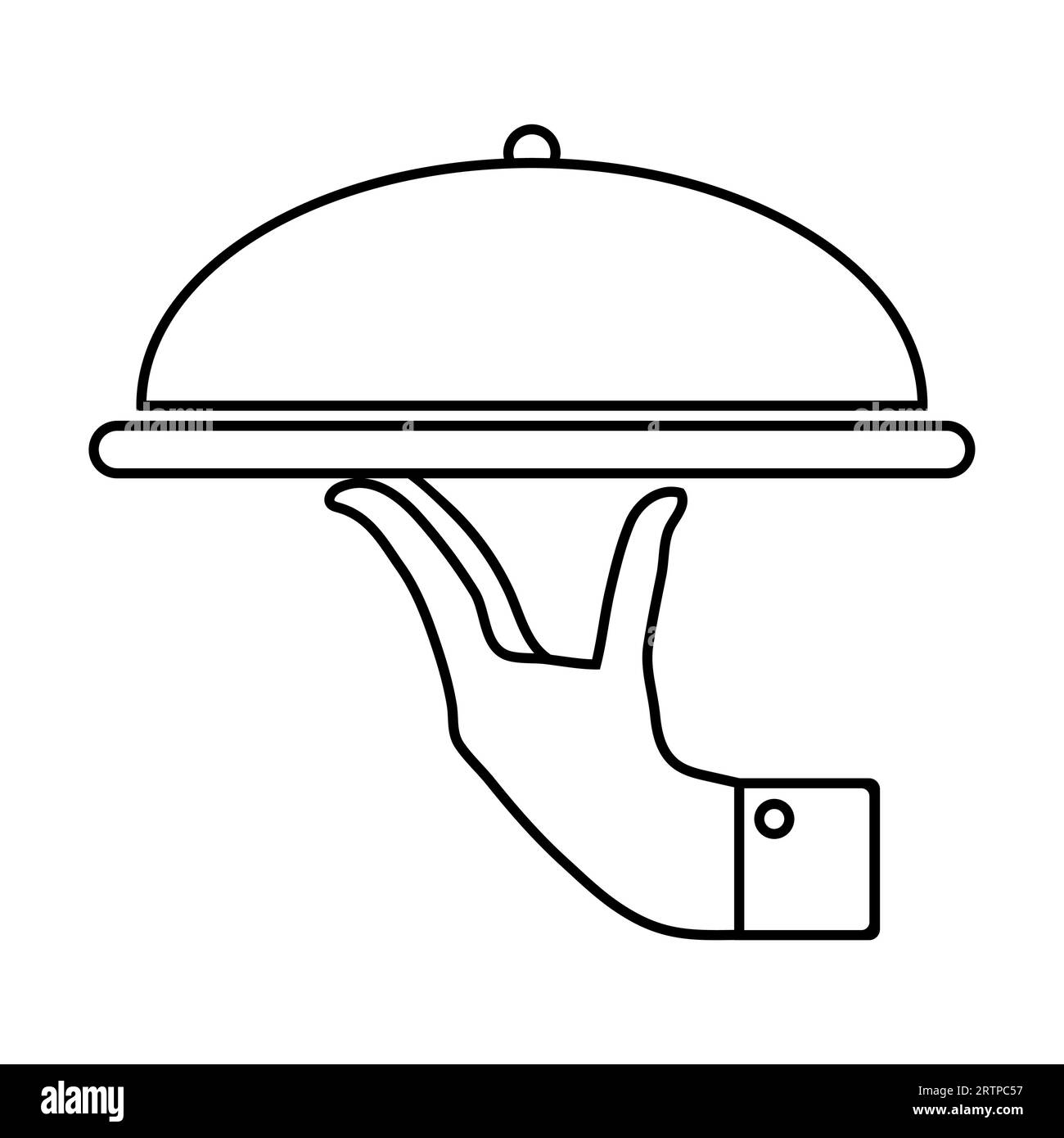 Simple outline of hand of waiter with serving tray vector icon Stock