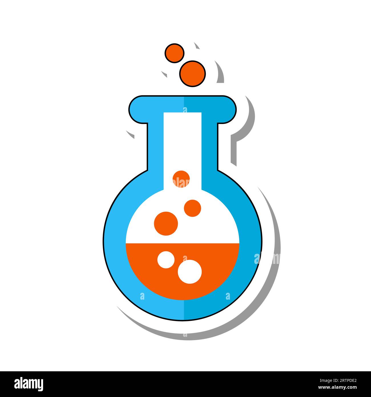 Round spherical flask for experiment flat paper sticker Stock Vector