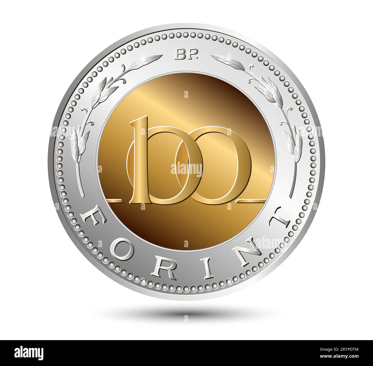 Reverse of Hungary coin, one hundred forint, isolated in white background. Vector illustration. Stock Vector