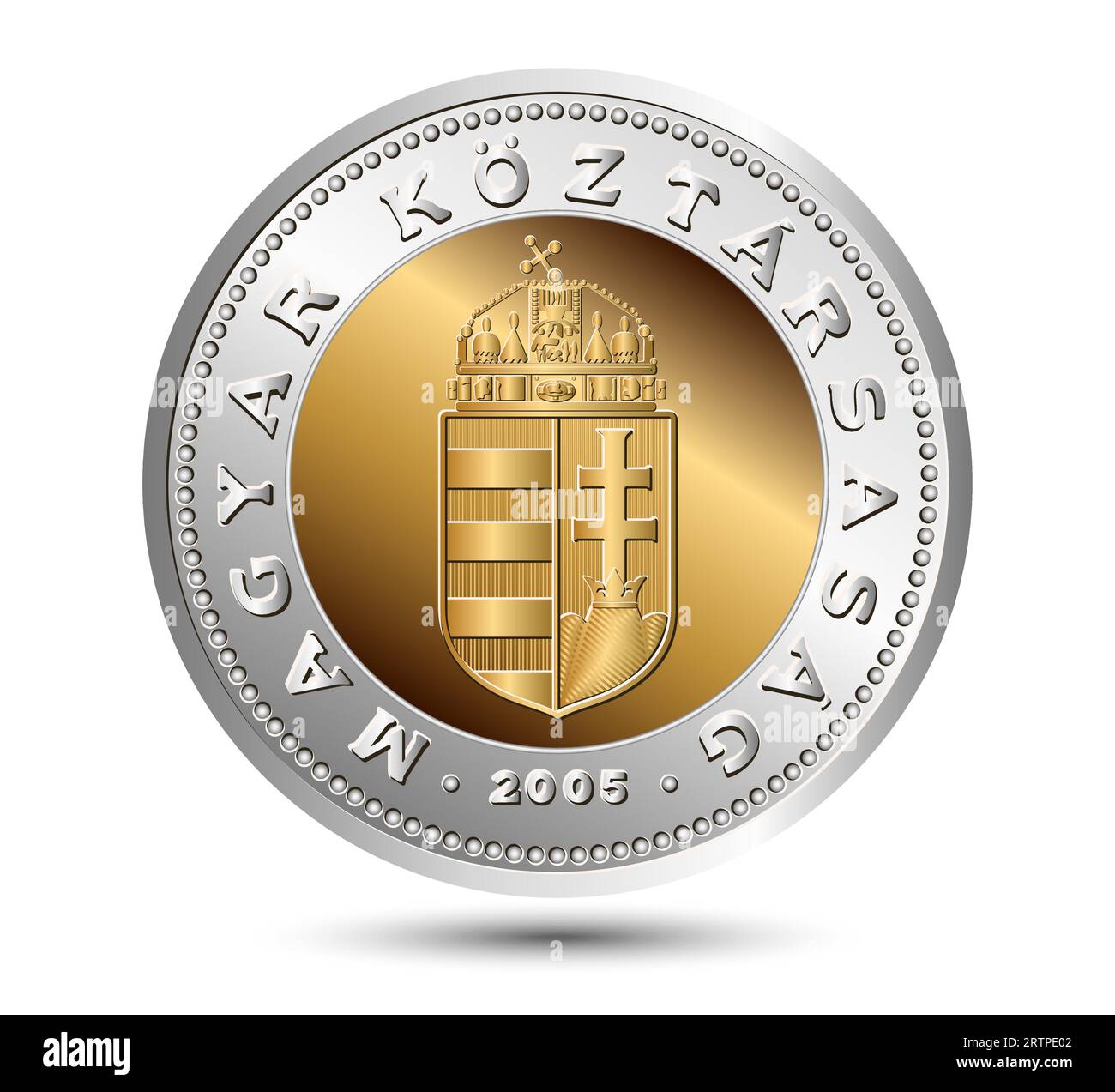 Obverse of Hungary coin, one hundred forint, isolated in white background. Vector illustration. Stock Vector