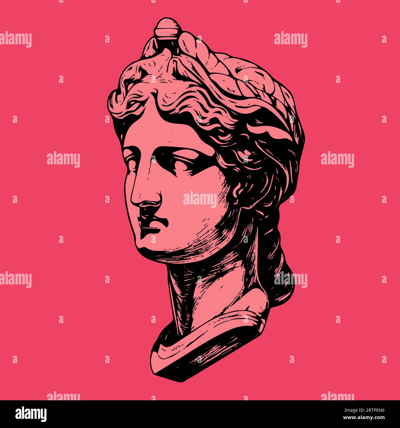 Red antique statue head of greek sculpture sketch engraving style vector illustration Stock
