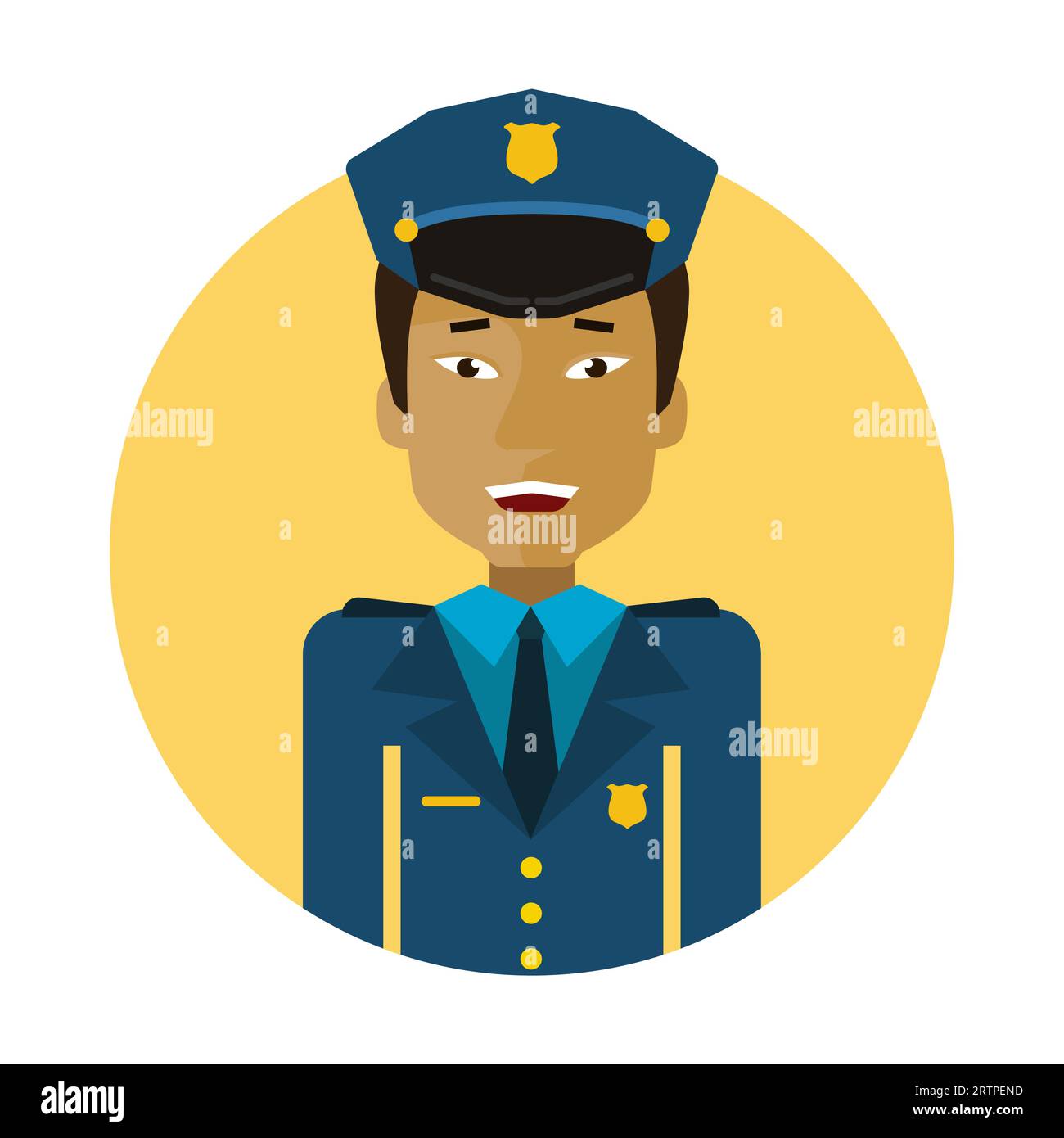 Police officer in uniform and cap flat vector circle icon Stock Vector