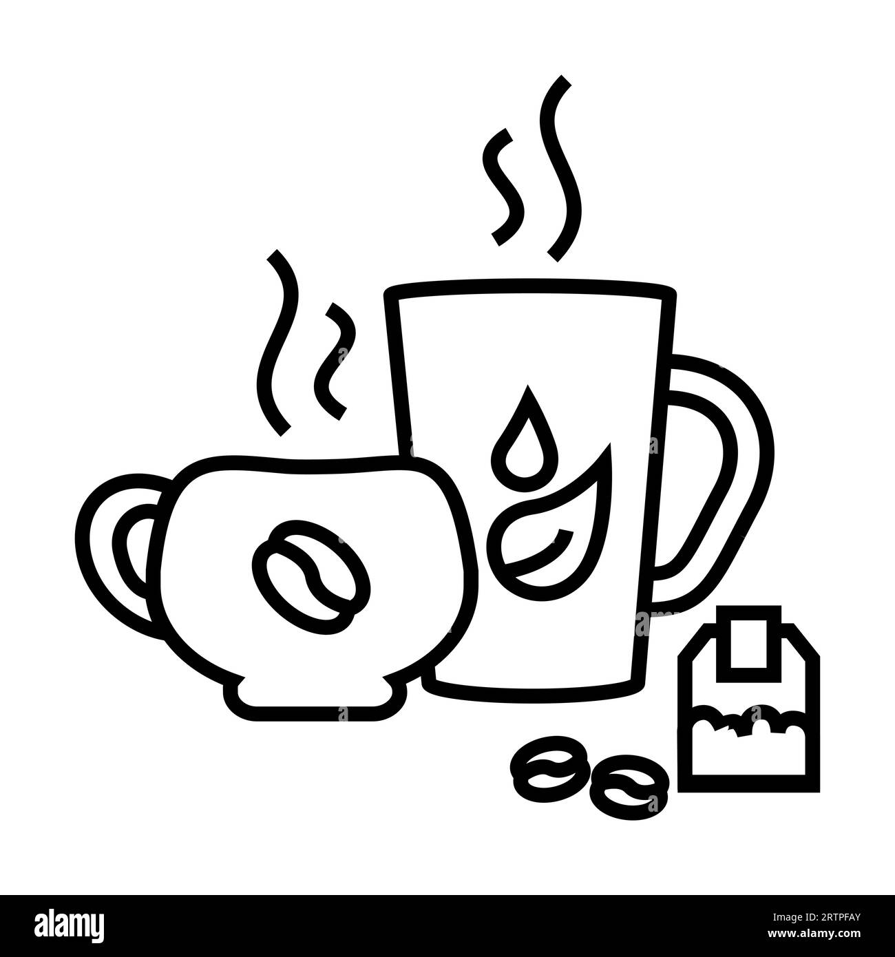 Simple outline of mugs with hot coffee and tea vector icon Stock Vector