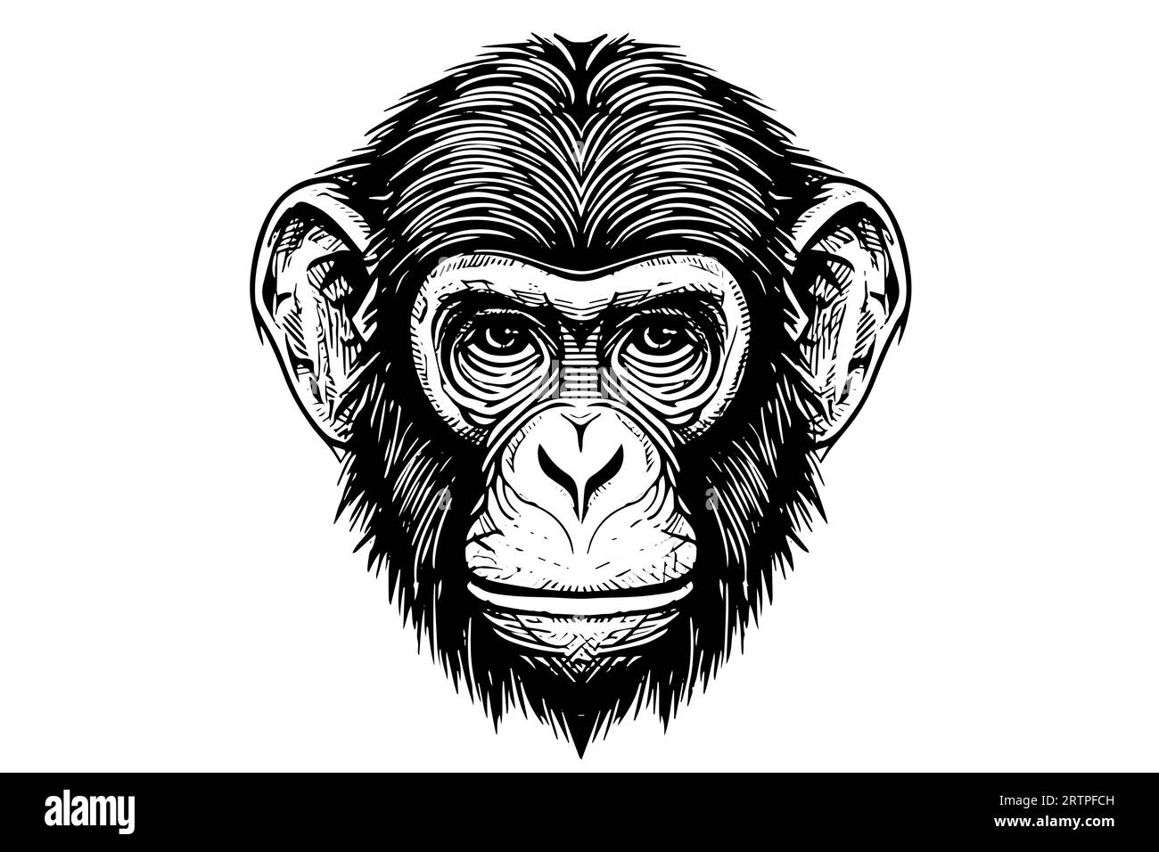 Monkey head or face hand drawn vector illustration in engraving style ink sketch. Stock Vector