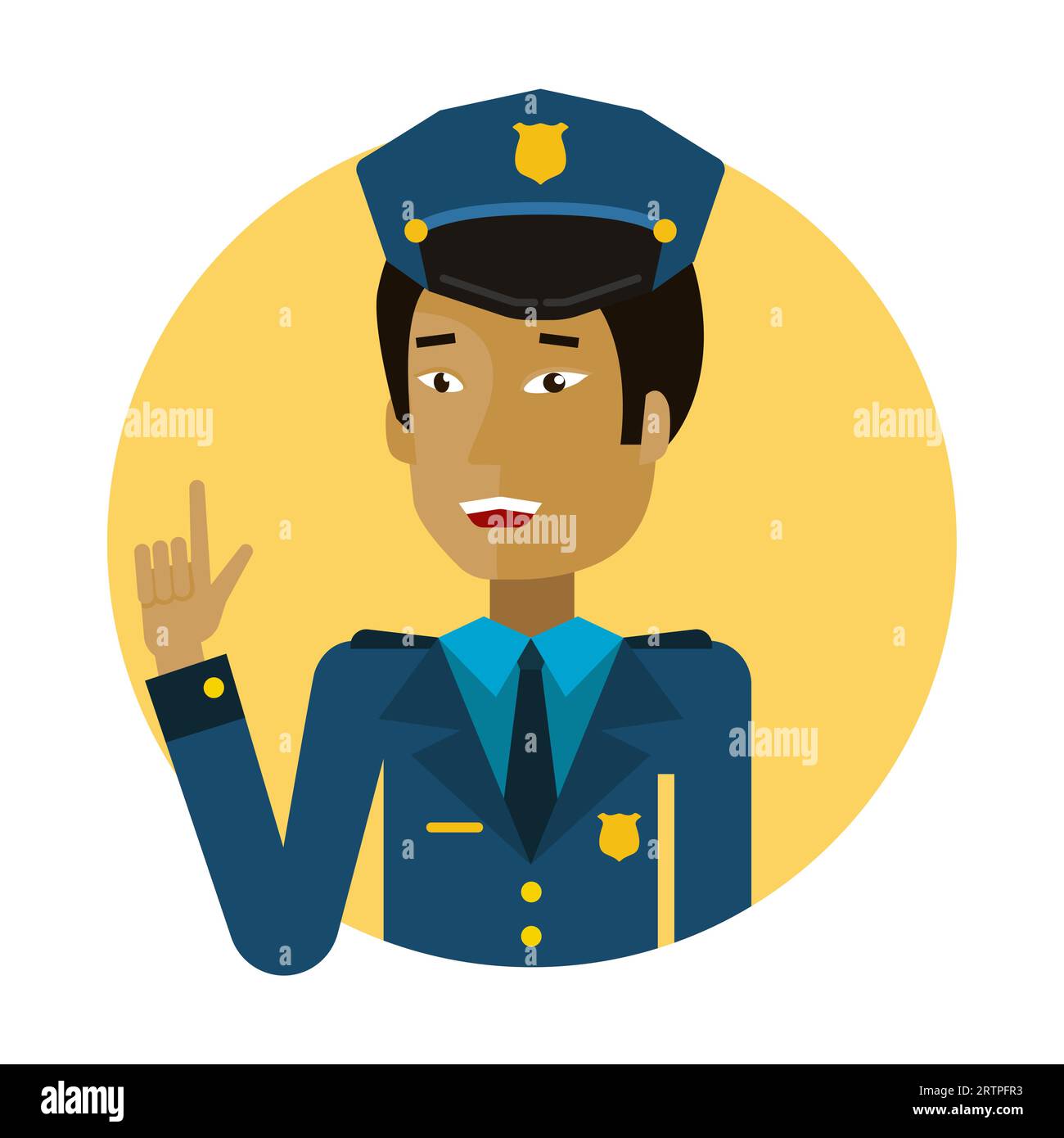 Police officer pointing finger up flat vector circle icon Stock Vector
