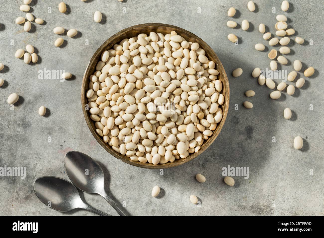 Organic White Navy Beans in a Bowl Stock Photo