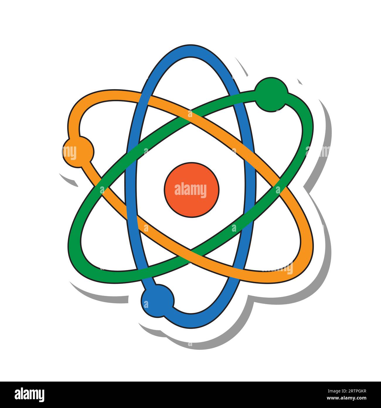 Physical structure of proton atom flat paper sticker Stock Vector